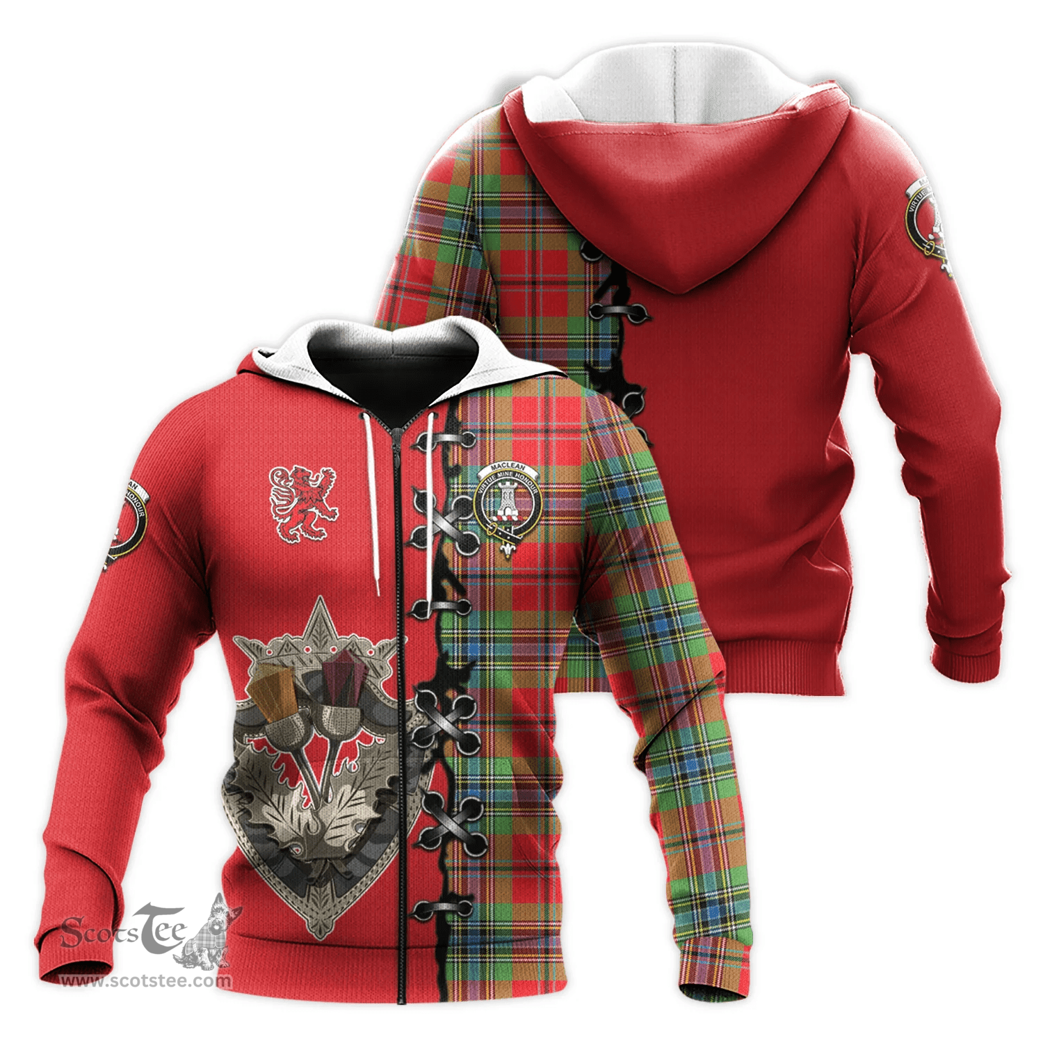Scottish MacLean of Duart Modern Clan Tartan Hoodie - Lion Rampant And Celtic Thistle Style Scottish Plaid Tartan Plaid