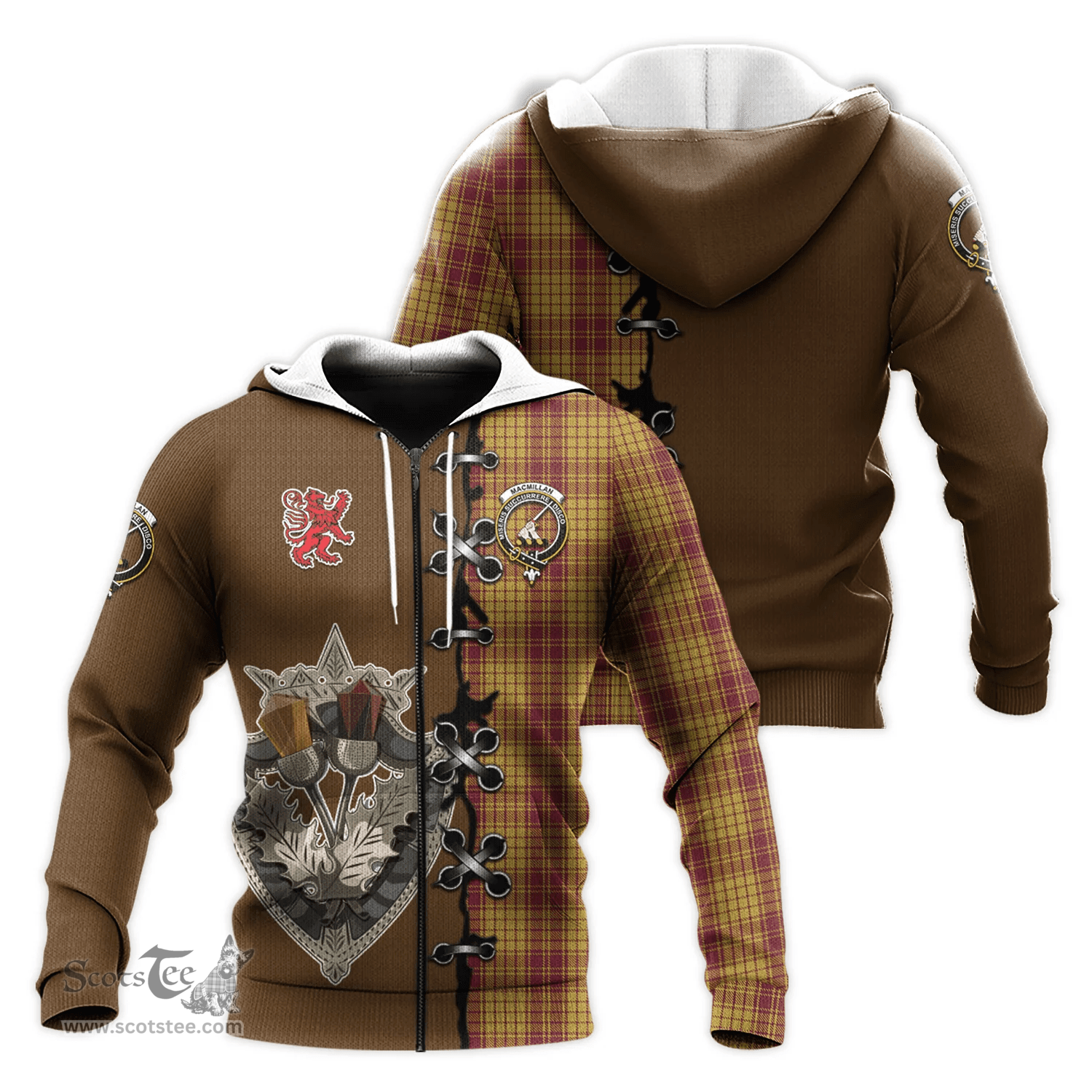 Scottish MacMillan Dress Clan Tartan Hoodie - Lion Rampant And Celtic Thistle Style Scottish Plaid Tartan Plaid