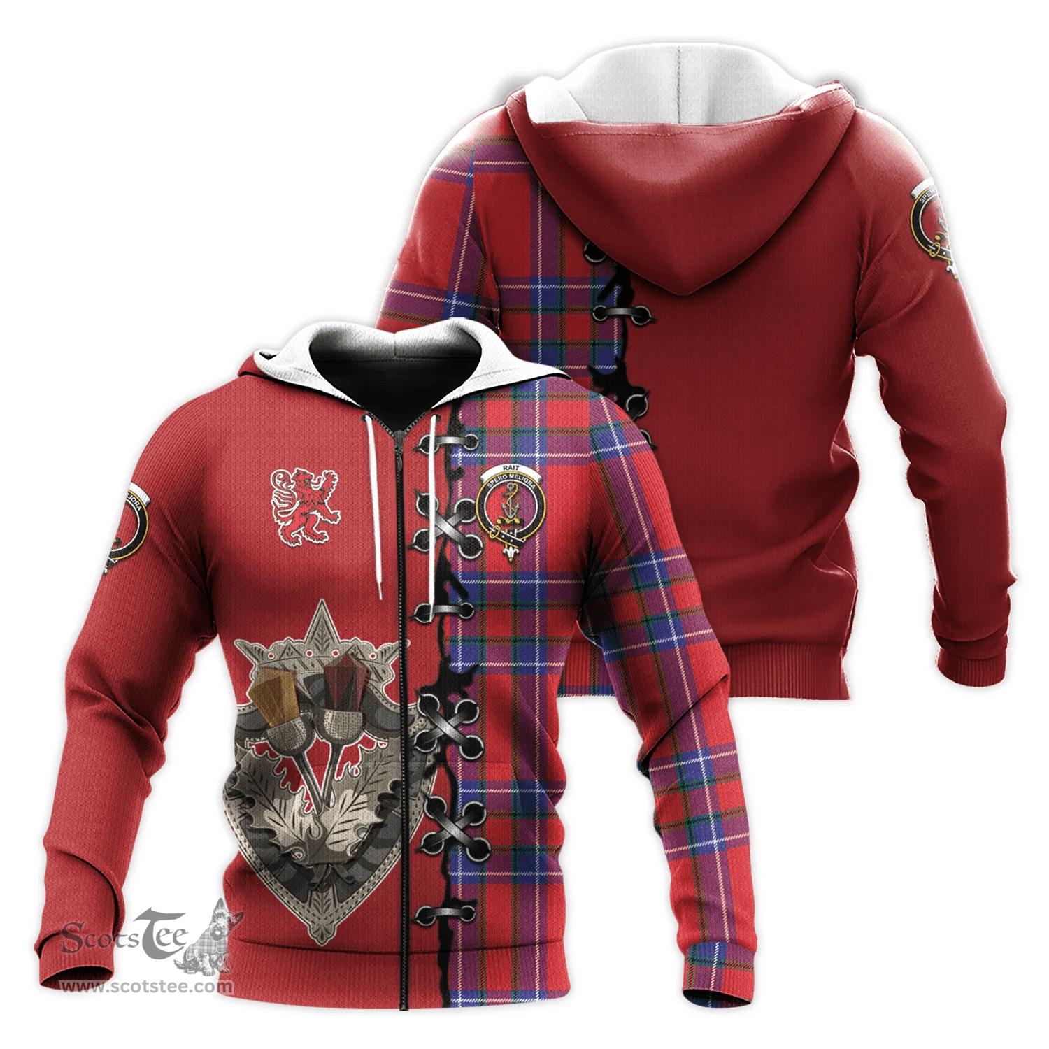 Scottish Rait Clan Tartan Hoodie - Lion Rampant And Celtic Thistle Style Scottish Plaid Tartan Plaid