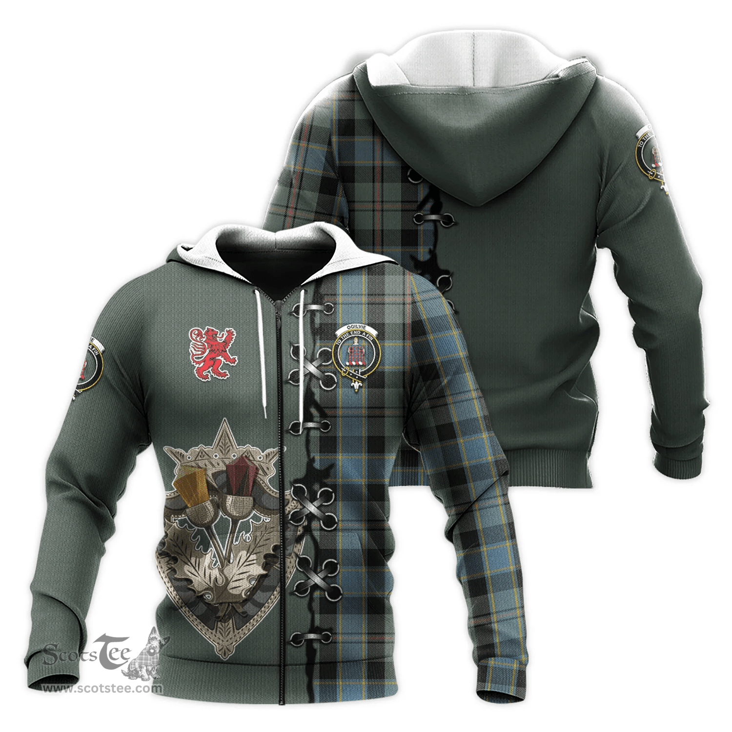 Scottish Ogilvie (Ogilvy) Hunting Clan Tartan Hoodie - Lion Rampant And Celtic Thistle Style Scottish Plaid Tartan Plaid