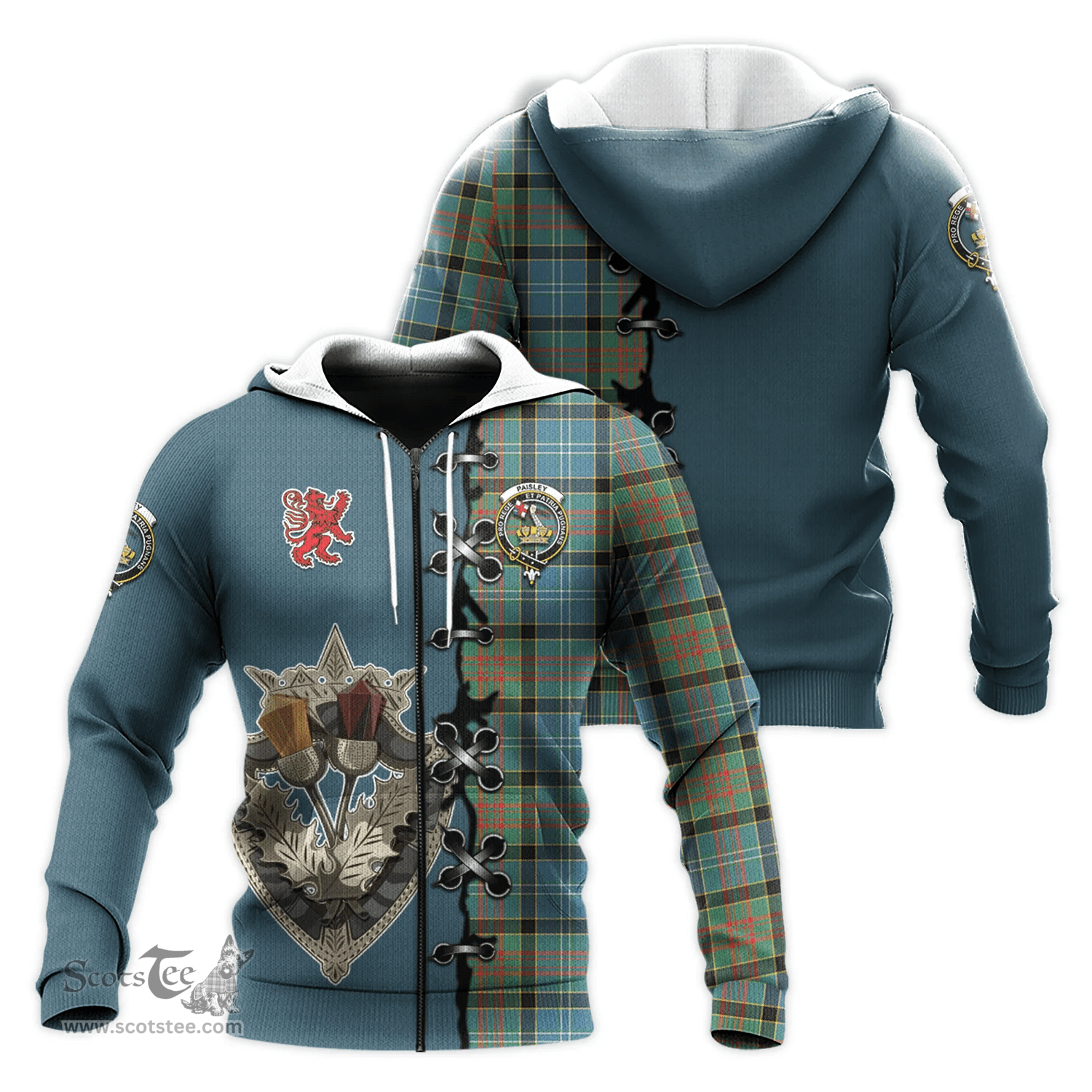 Scottish Paisley Clan Tartan Hoodie - Lion Rampant And Celtic Thistle Style Scottish Plaid Tartan Plaid