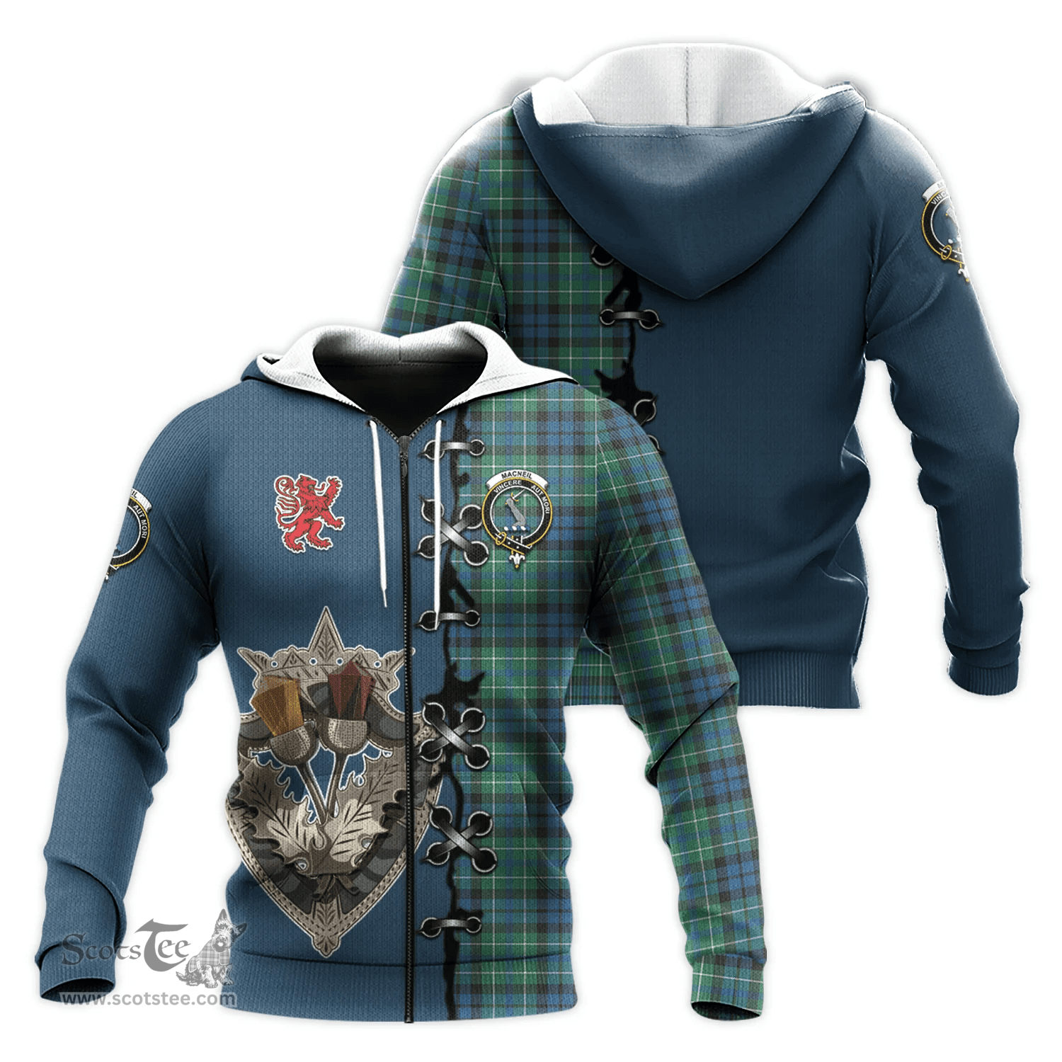 Scottish MacNeil of Colonsay Ancient Clan Tartan Hoodie - Lion Rampant And Celtic Thistle Style Scottish Plaid Tartan Plaid
