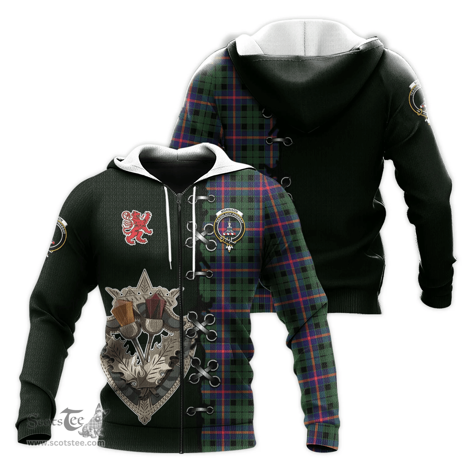 Scottish Morrison Modern Clan Tartan Hoodie - Lion Rampant And Celtic Thistle Style Scottish Plaid Tartan Plaid