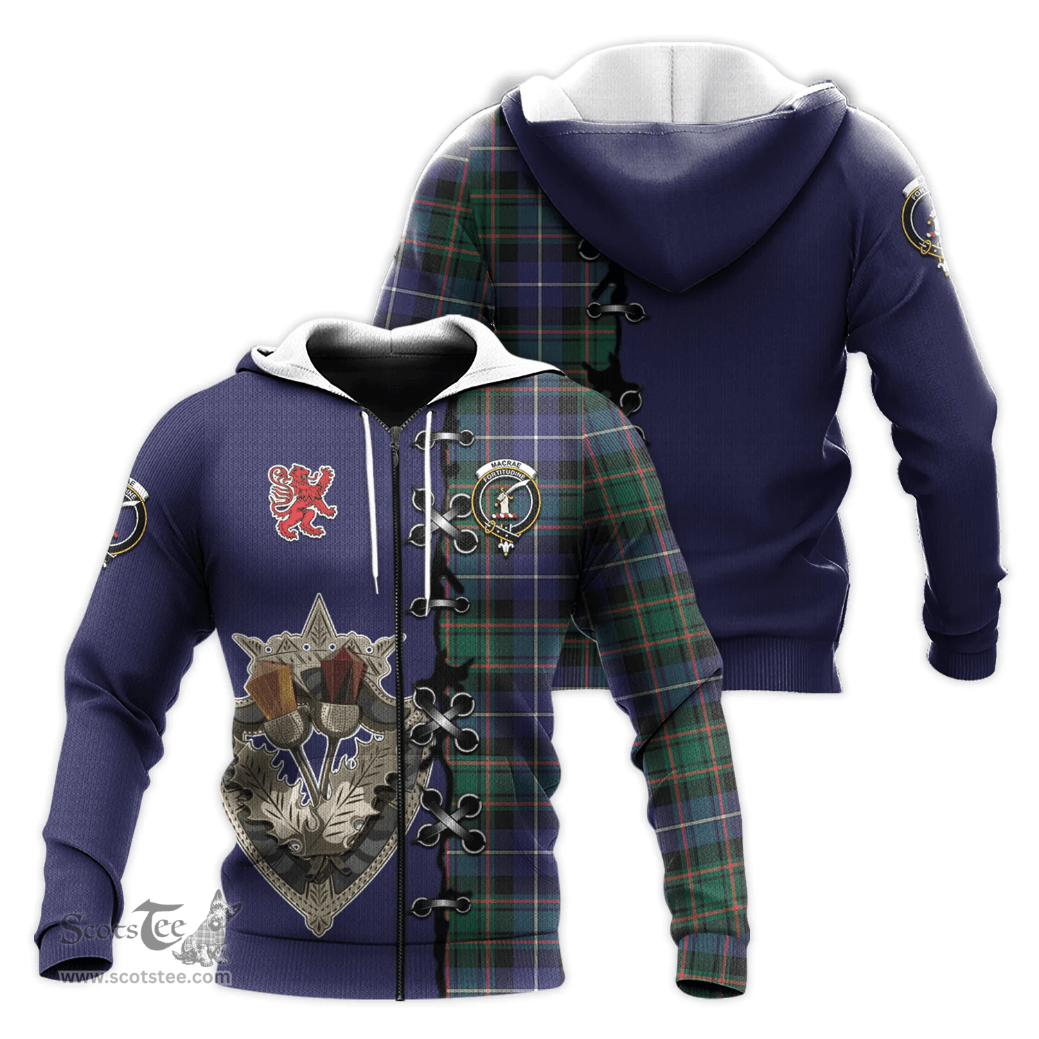 Scottish MacRae Hunting Modern Clan Tartan Hoodie - Lion Rampant And Celtic Thistle Style Scottish Plaid Tartan Plaid