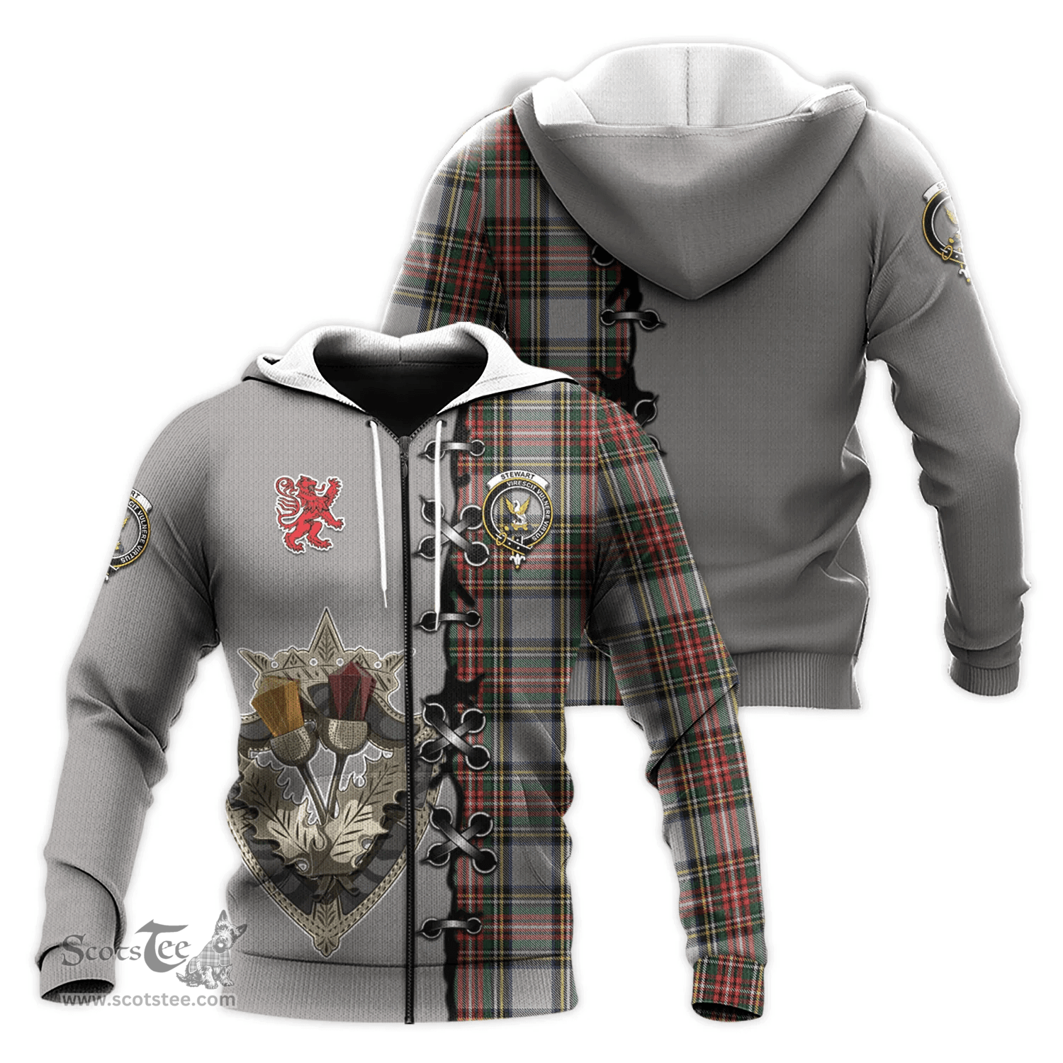 Scottish Stewart Dress Clan Tartan Hoodie - Lion Rampant And Celtic Thistle Style Scottish Plaid Tartan Plaid