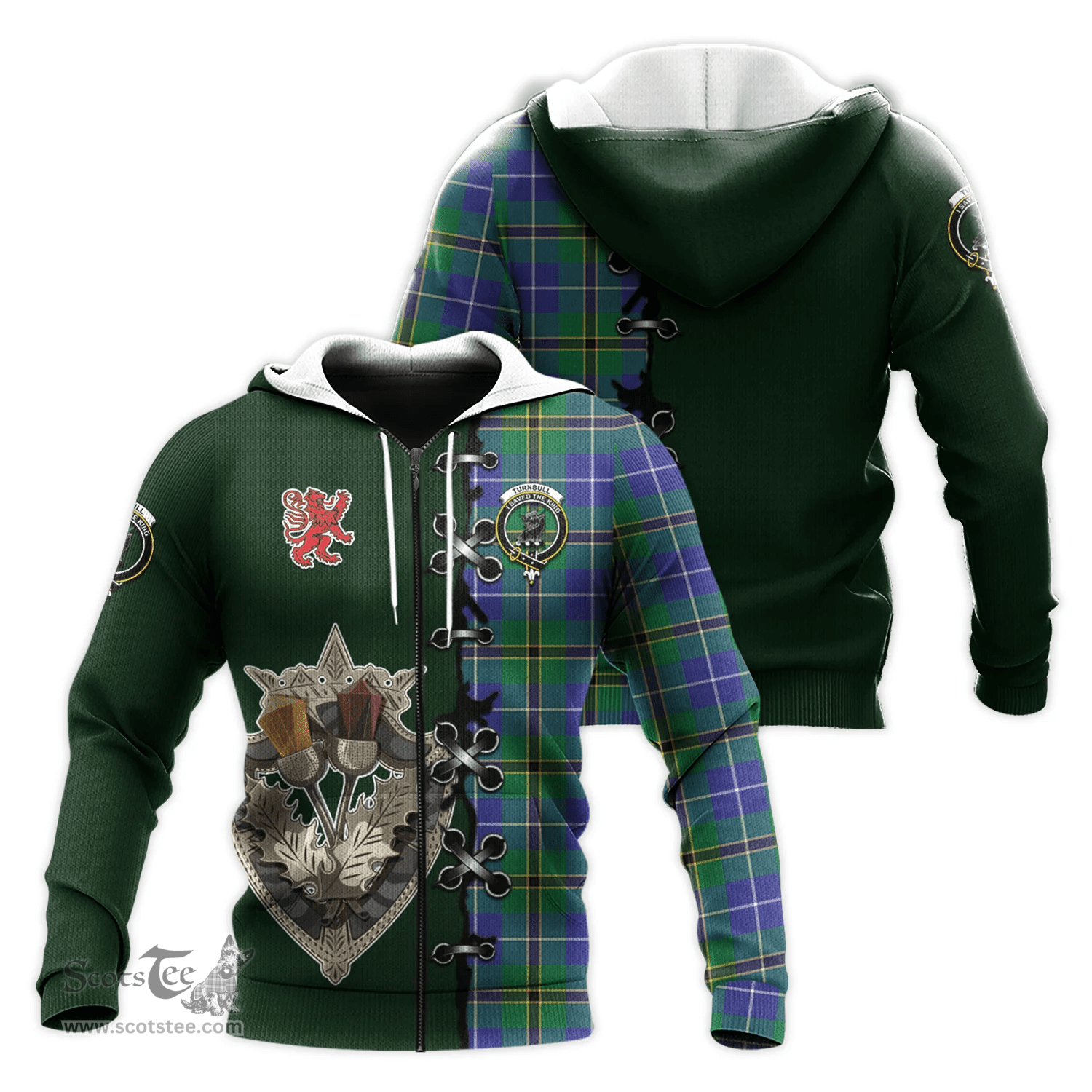 Scottish Turnbull Hunting Clan Tartan Hoodie - Lion Rampant And Celtic Thistle Style Scottish Plaid Tartan Plaid