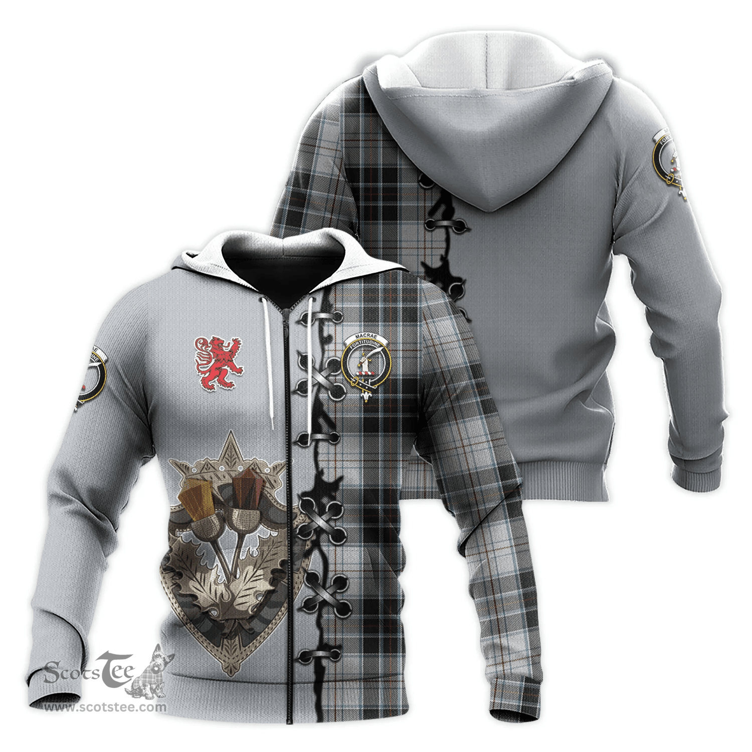 Scottish MacRae Dress Clan Tartan Hoodie - Lion Rampant And Celtic Thistle Style Scottish Plaid Tartan Plaid