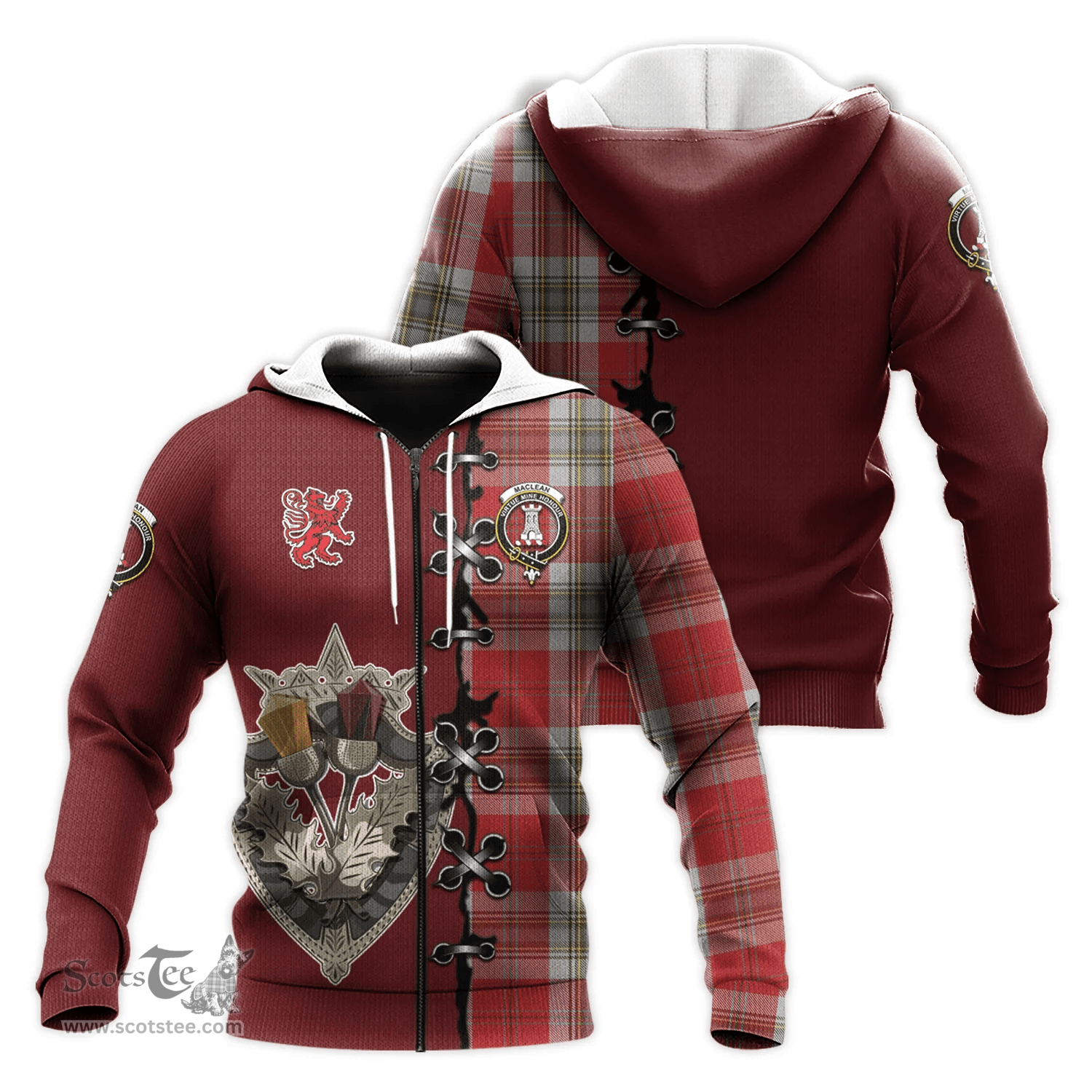 Scottish MacLean of Duart Dress Red Clan Tartan Hoodie - Lion Rampant And Celtic Thistle Style Scottish Plaid Tartan Plaid