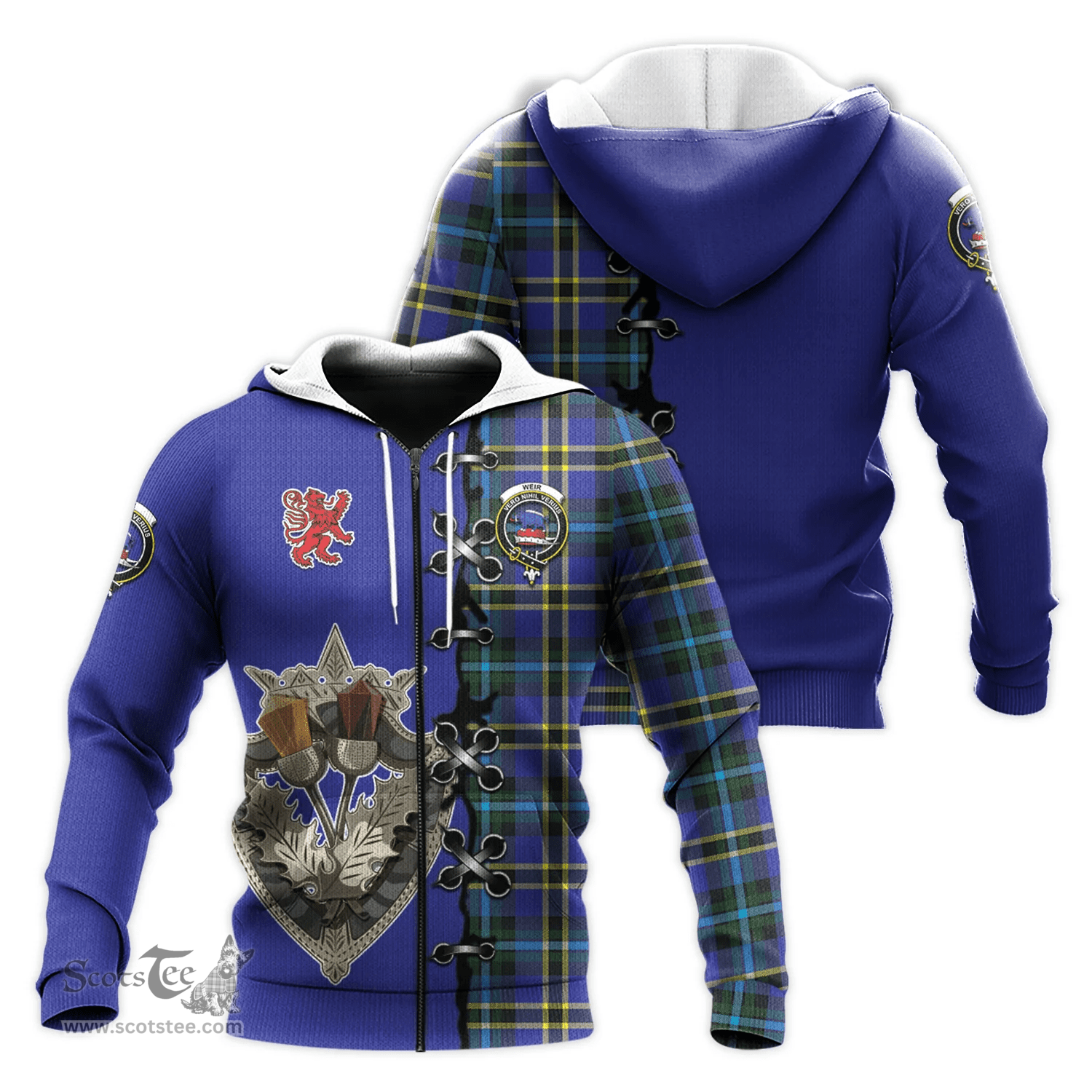 Scottish Weir Modern Clan Tartan Hoodie - Lion Rampant And Celtic Thistle Style Scottish Plaid Tartan Plaid