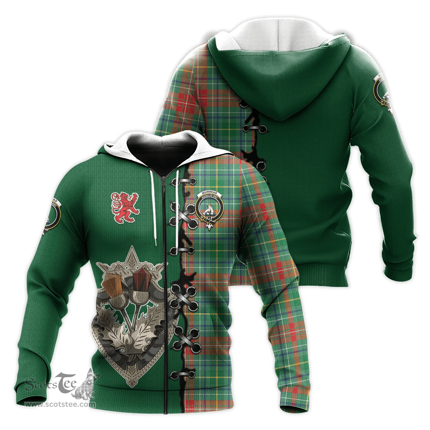 Scottish Muirhead Clan Tartan Hoodie - Lion Rampant And Celtic Thistle Style Scottish Plaid Tartan Plaid
