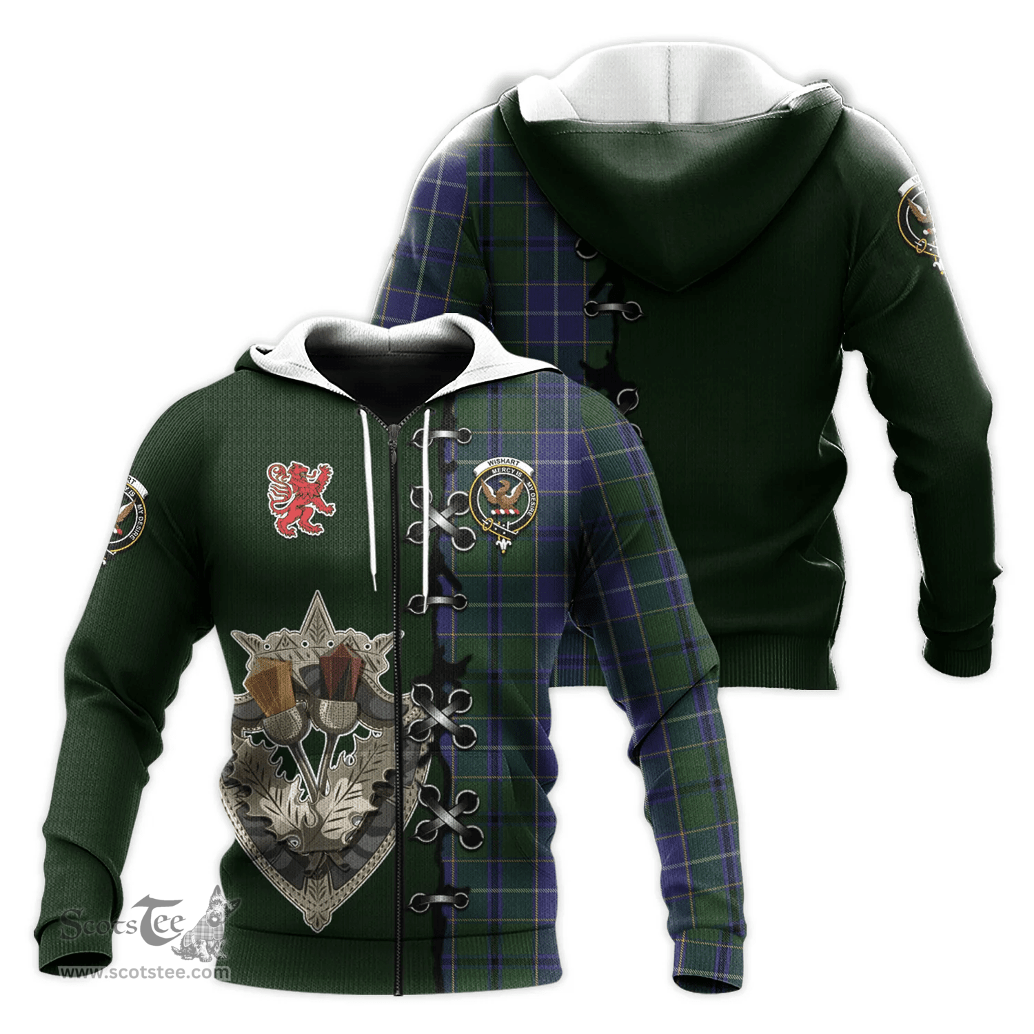 Scottish Wishart Hunting Clan Tartan Hoodie - Lion Rampant And Celtic Thistle Style Scottish Plaid Tartan Plaid