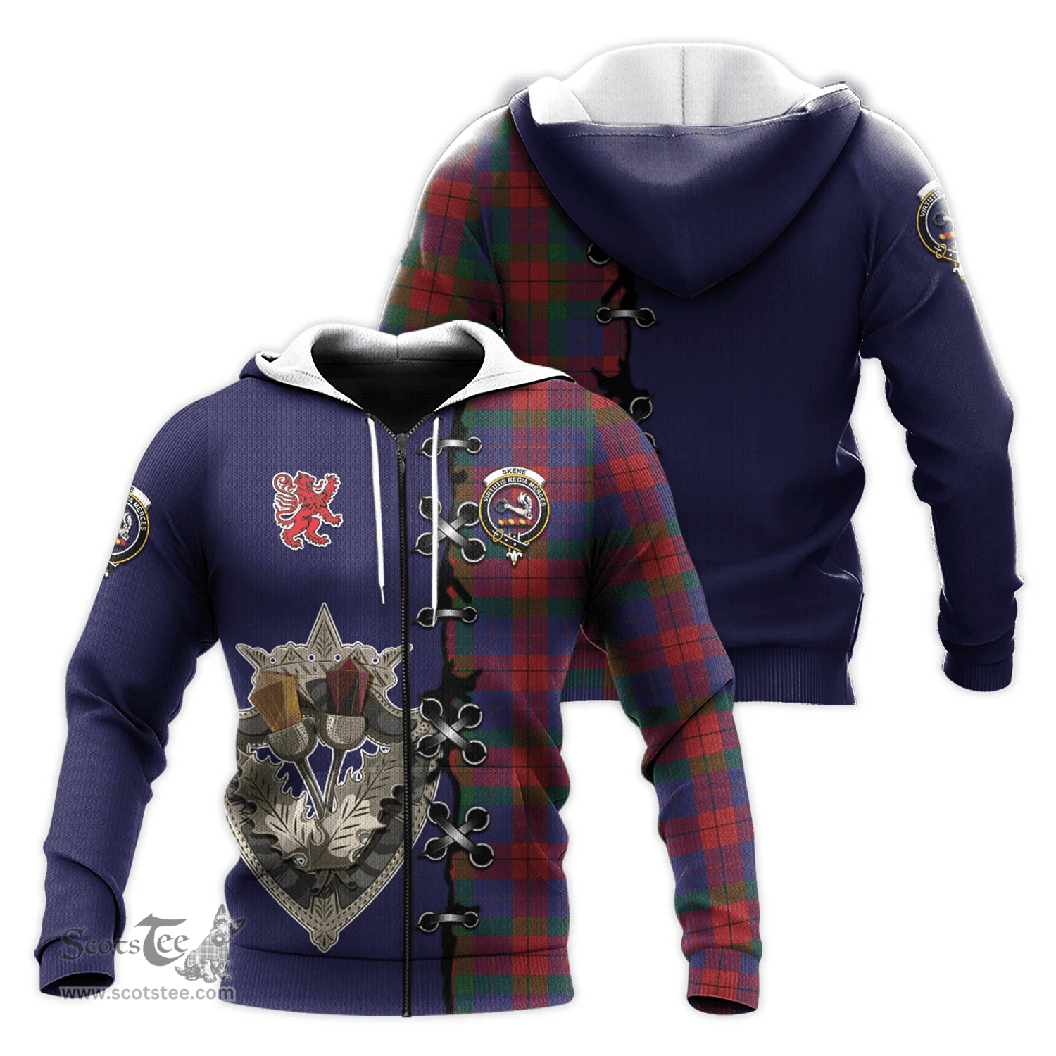 Scottish Skene of Cromar Clan Tartan Hoodie - Lion Rampant And Celtic Thistle Style Scottish Plaid Tartan Plaid