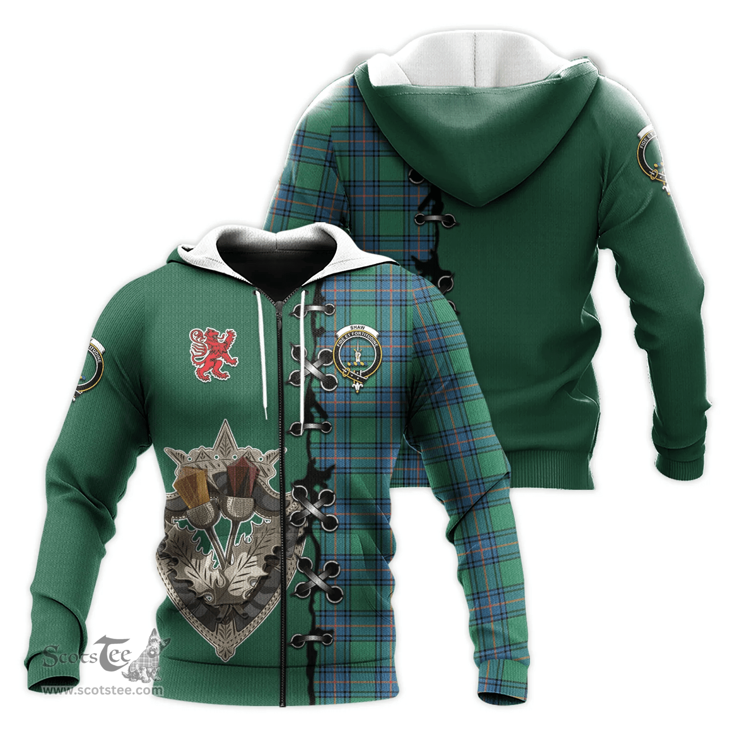 Scottish Shaw Ancient Clan Tartan Hoodie - Lion Rampant And Celtic Thistle Style Scottish Plaid Tartan Plaid