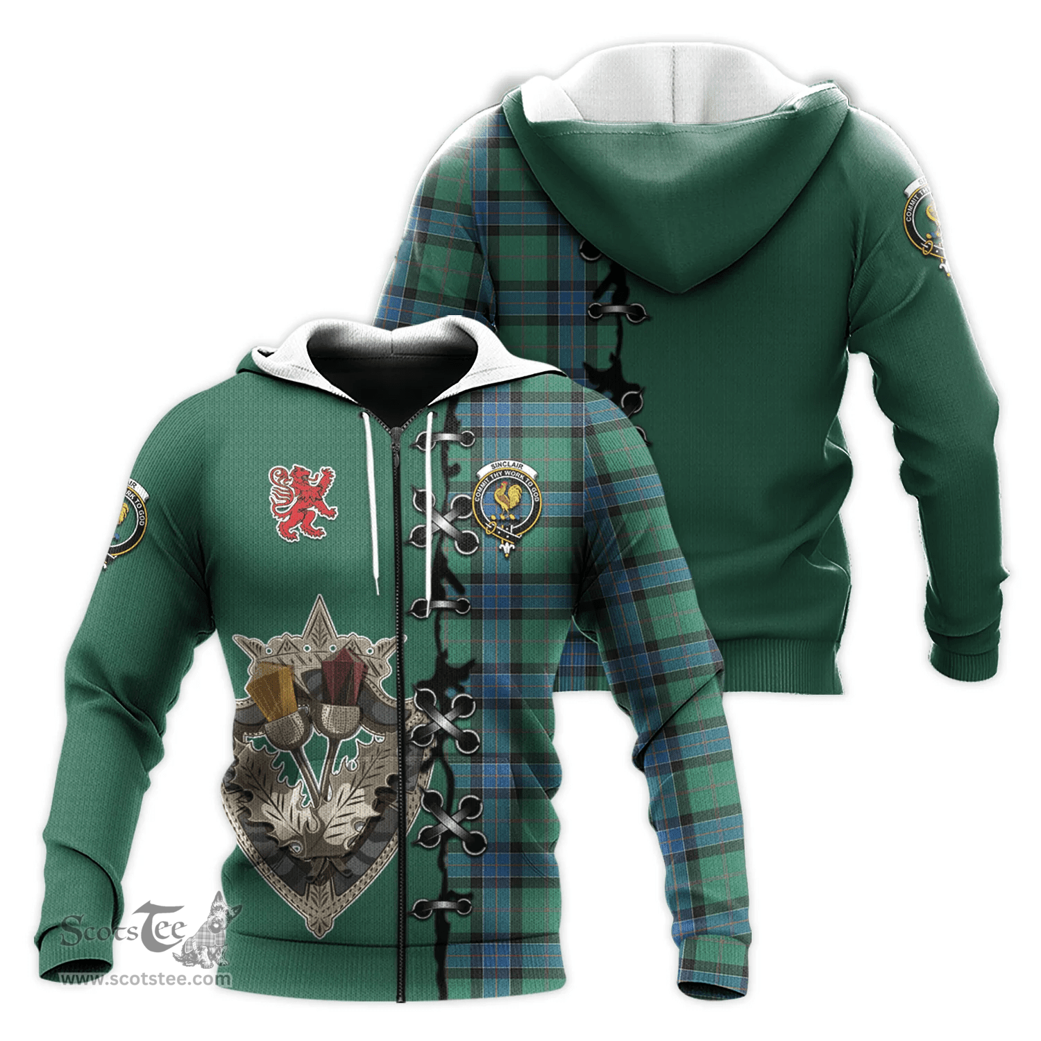Scottish Sinclair Hunting Ancient Clan Tartan Hoodie - Lion Rampant And Celtic Thistle Style Scottish Plaid Tartan Plaid