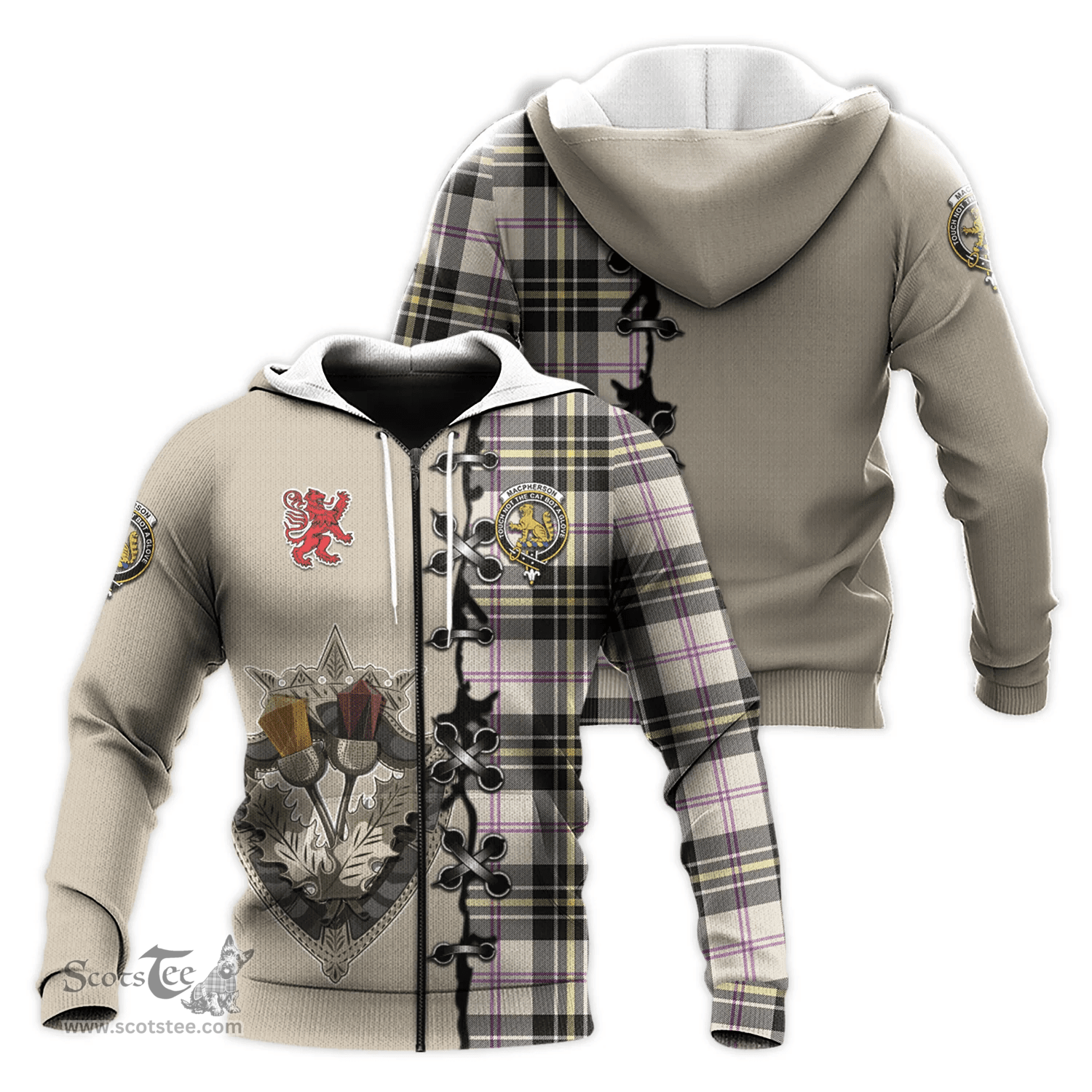Scottish MacPherson Dress Ancient Clan Tartan Hoodie - Lion Rampant And Celtic Thistle Style Scottish Plaid Tartan Plaid