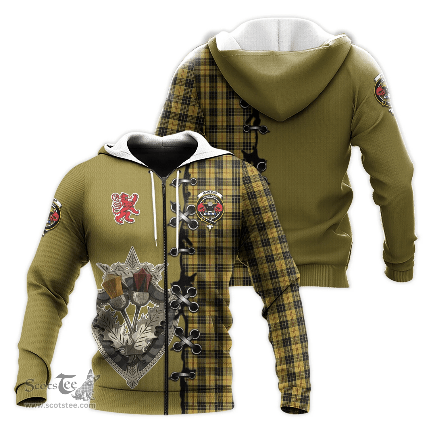 Scottish MacLeod Clan Tartan Hoodie - Lion Rampant And Celtic Thistle Style Scottish Plaid Tartan Plaid