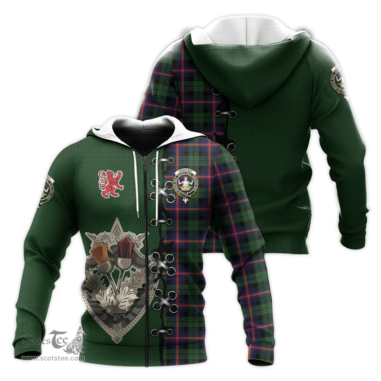 Scottish Urquhart Modern Clan Tartan Hoodie - Lion Rampant And Celtic Thistle Style Scottish Plaid Tartan Plaid