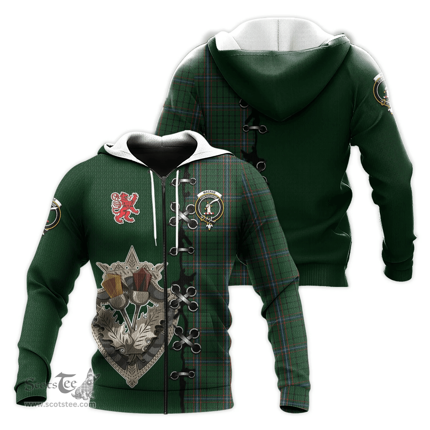 Scottish MacRae Clan Tartan Hoodie - Lion Rampant And Celtic Thistle Style Scottish Plaid Tartan Plaid
