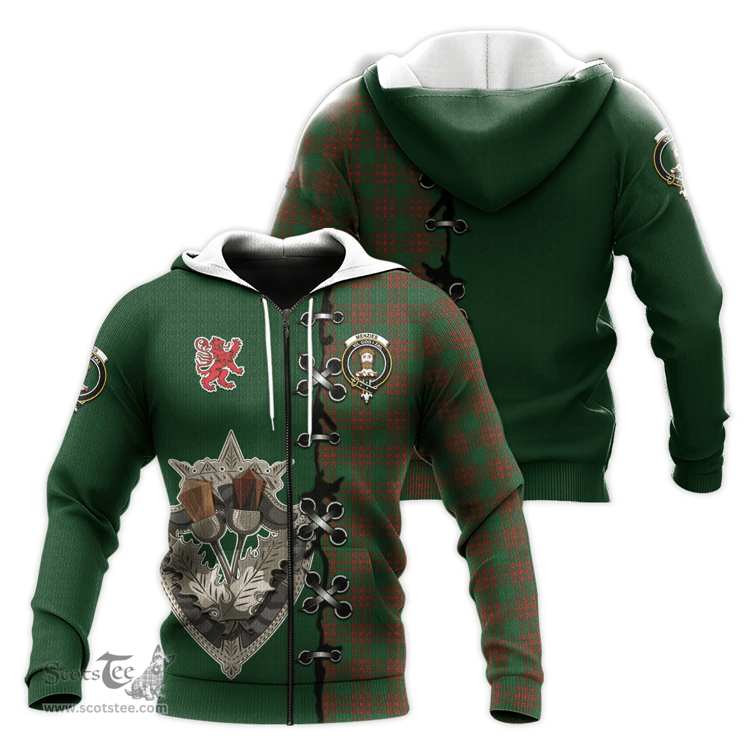 Scottish Menzies Clan Tartan Hoodie - Lion Rampant And Celtic Thistle Style Scottish Plaid Tartan Plaid