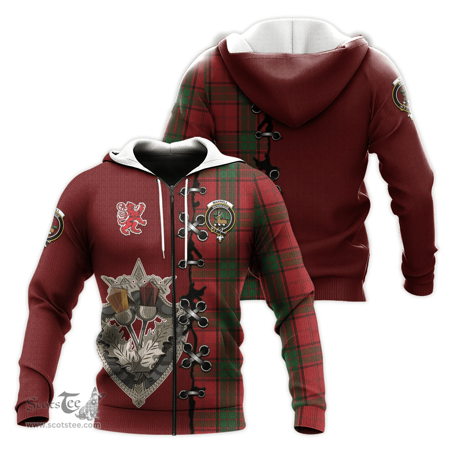 Scottish Maxwell Clan Tartan Hoodie - Lion Rampant And Celtic Thistle Style Scottish Plaid Tartan Plaid