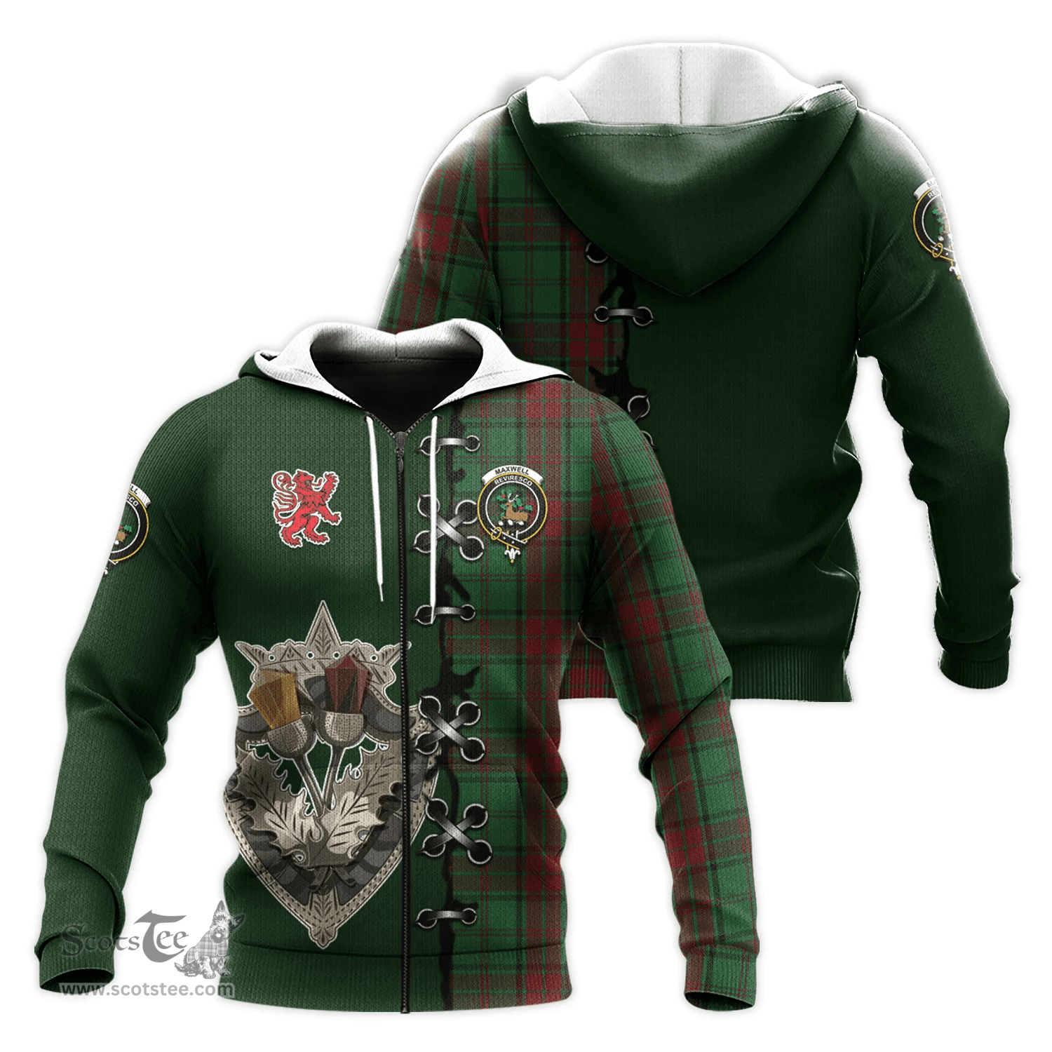 Scottish Maxwell Hunting Clan Tartan Hoodie - Lion Rampant And Celtic Thistle Style Scottish Plaid Tartan Plaid