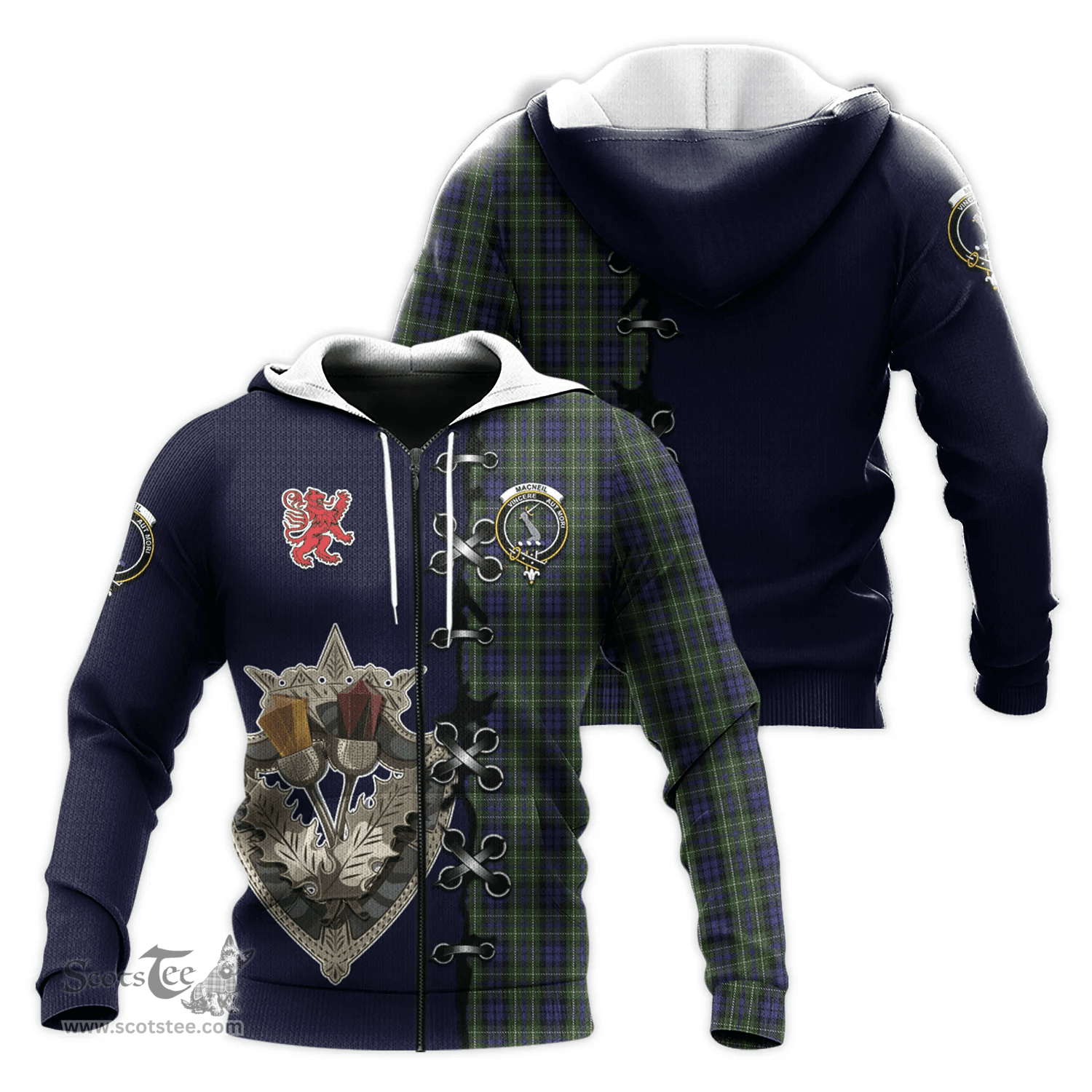 Scottish MacNeil of Colonsay Clan Tartan Hoodie - Lion Rampant And Celtic Thistle Style Scottish Plaid Tartan Plaid
