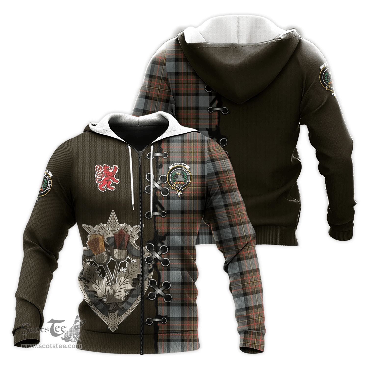Scottish MacLaren Weathered Clan Tartan Hoodie - Lion Rampant And Celtic Thistle Style Scottish Plaid Tartan Plaid