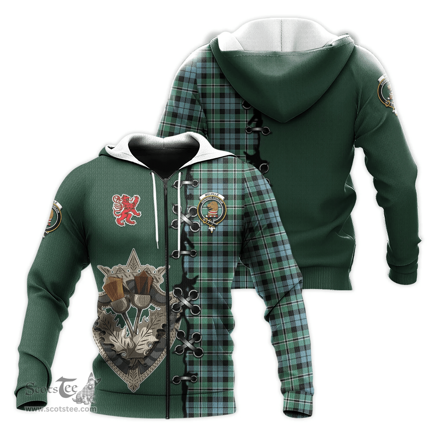 Scottish Melville Ancient Clan Tartan Hoodie - Lion Rampant And Celtic Thistle Style Scottish Plaid Tartan Plaid
