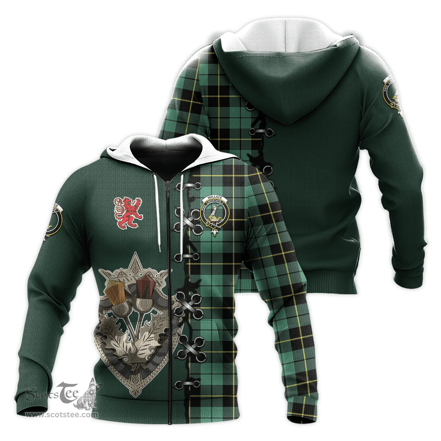 Scottish Wallace Hunting Ancient Clan Tartan Hoodie - Lion Rampant And Celtic Thistle Style Scottish Plaid Tartan Plaid