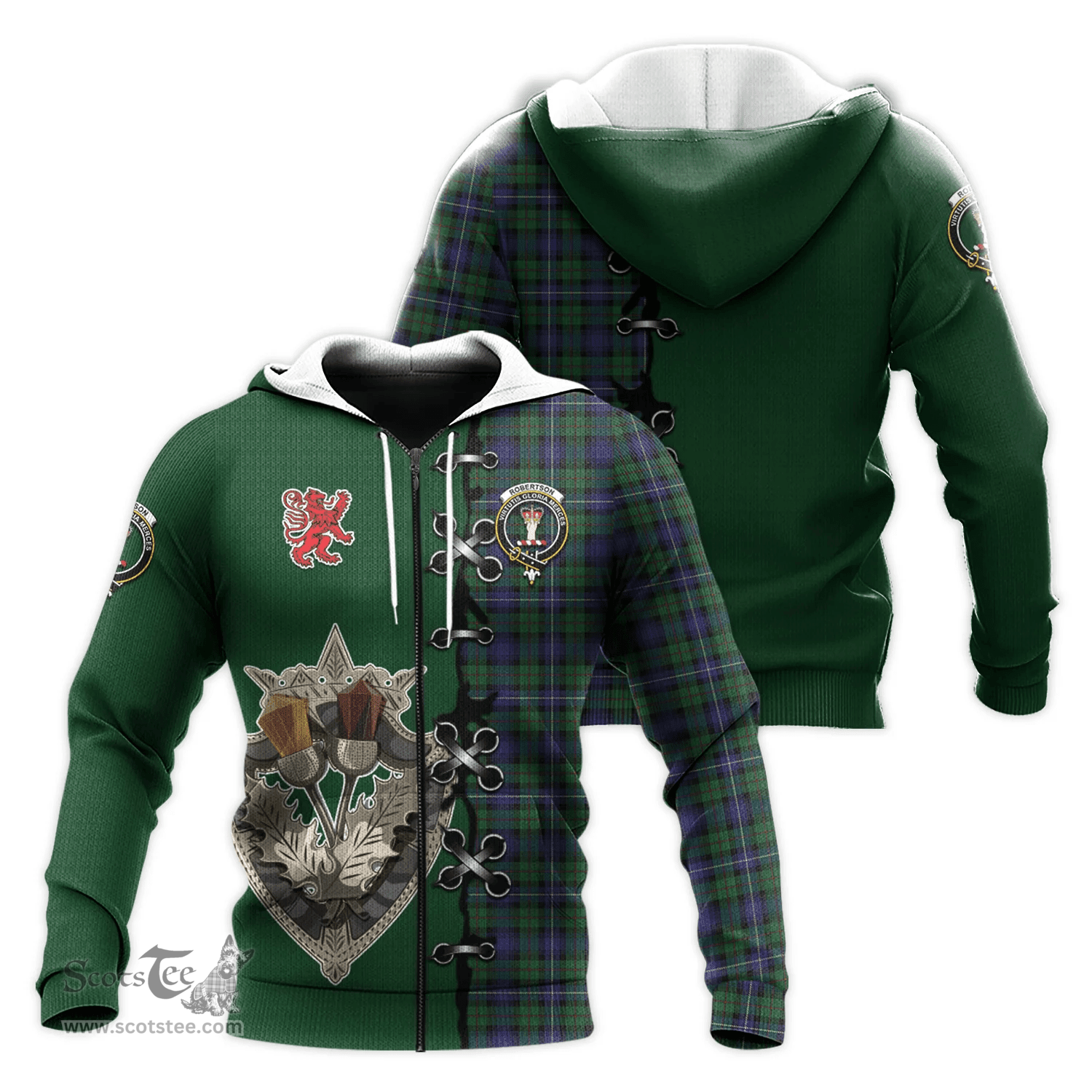 Scottish Robertson Hunting Clan Tartan Hoodie - Lion Rampant And Celtic Thistle Style Scottish Plaid Tartan Plaid