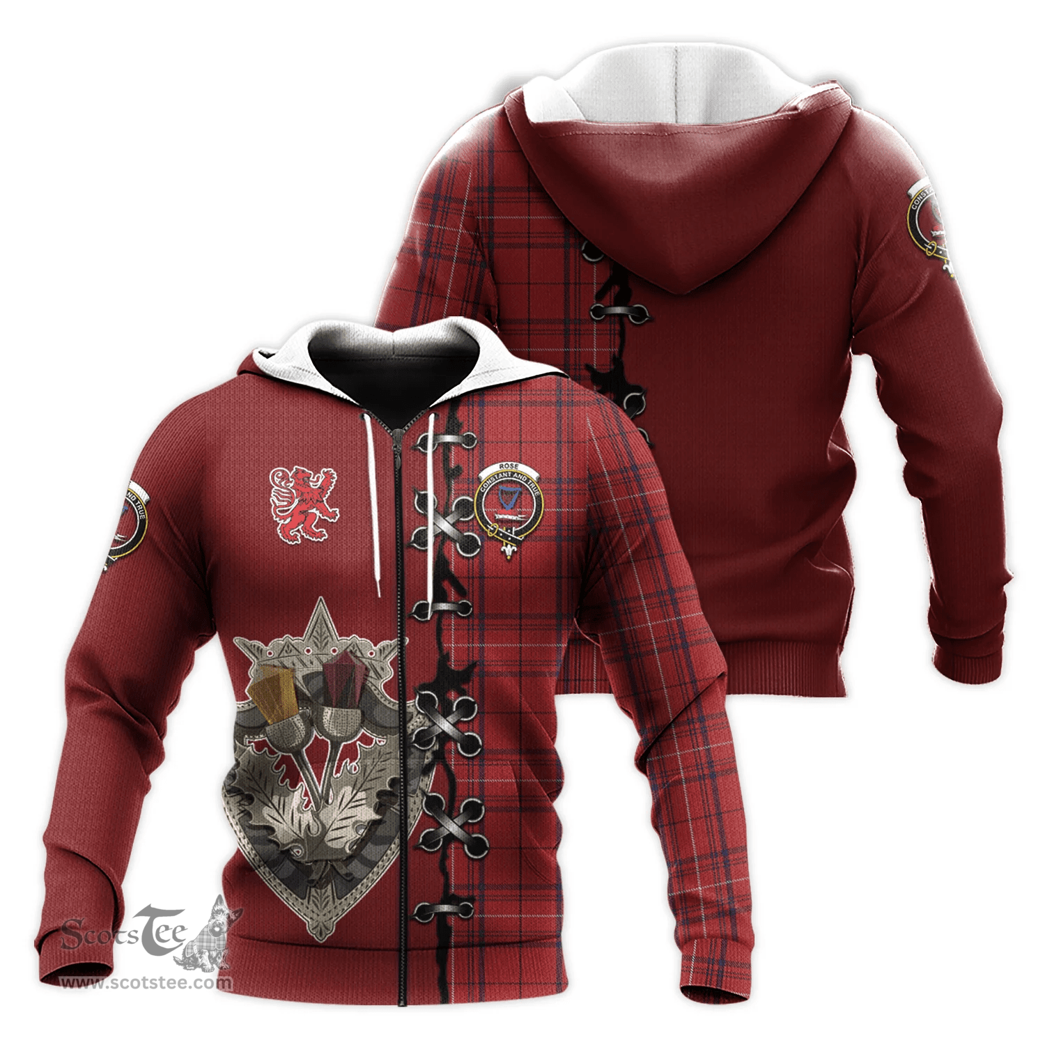 Scottish Rose of Kilravock Clan Tartan Hoodie - Lion Rampant And Celtic Thistle Style Scottish Plaid Tartan Plaid