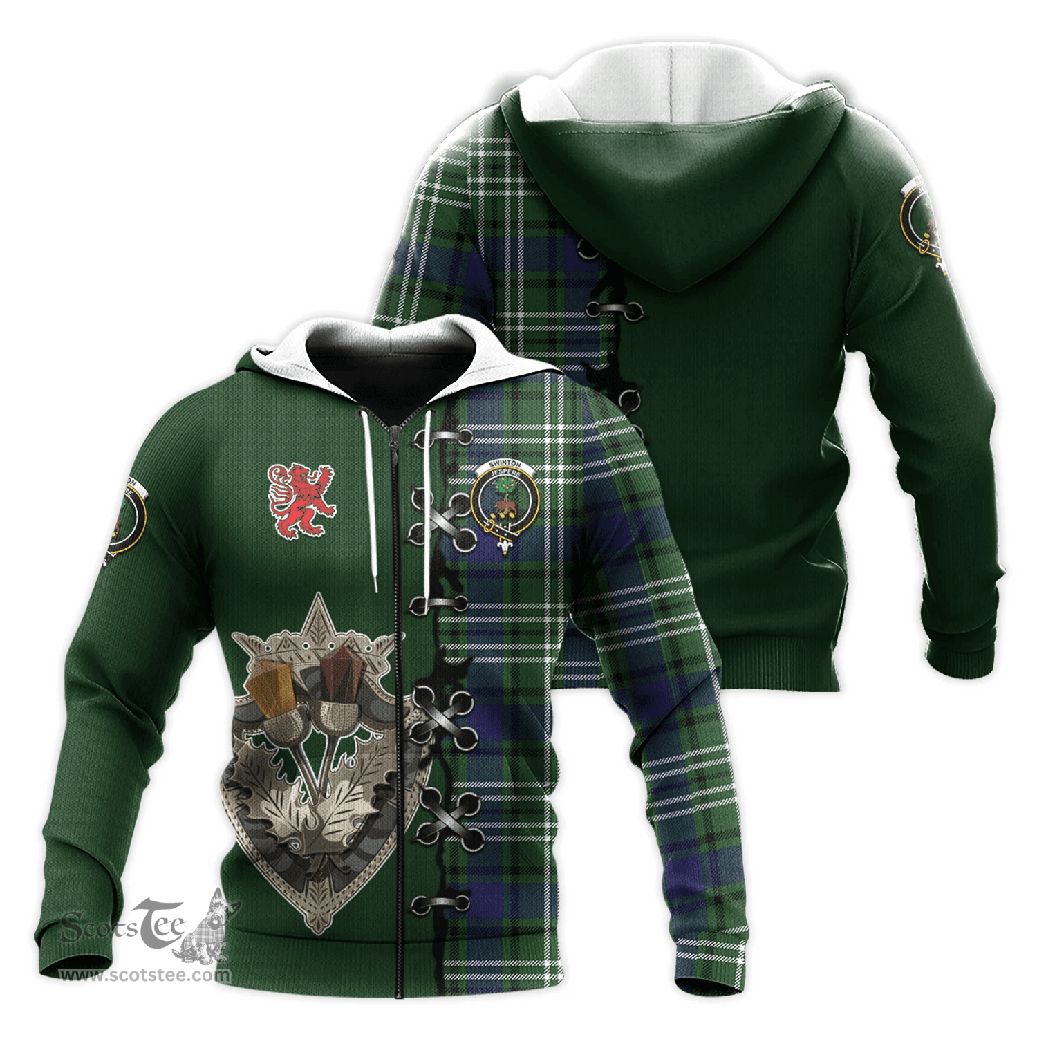 Scottish Swinton Clan Tartan Hoodie - Lion Rampant And Celtic Thistle Style Scottish Plaid Tartan Plaid