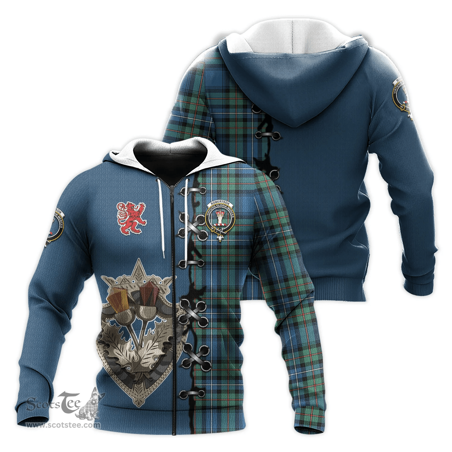 Scottish Robertson Hunting Ancient Clan Tartan Hoodie - Lion Rampant And Celtic Thistle Style Scottish Plaid Tartan Plaid