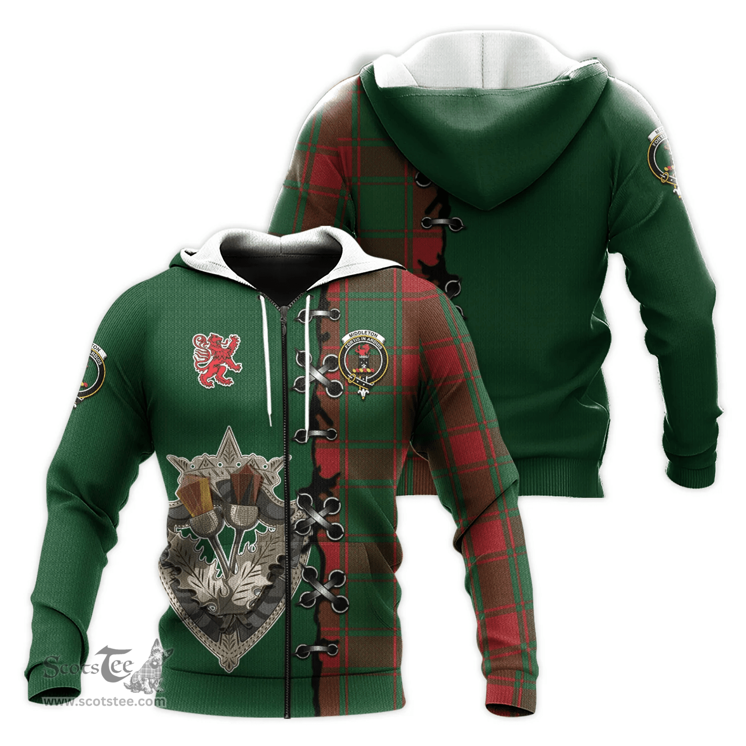 Scottish Middleton Clan Tartan Hoodie - Lion Rampant And Celtic Thistle Style Scottish Plaid Tartan Plaid