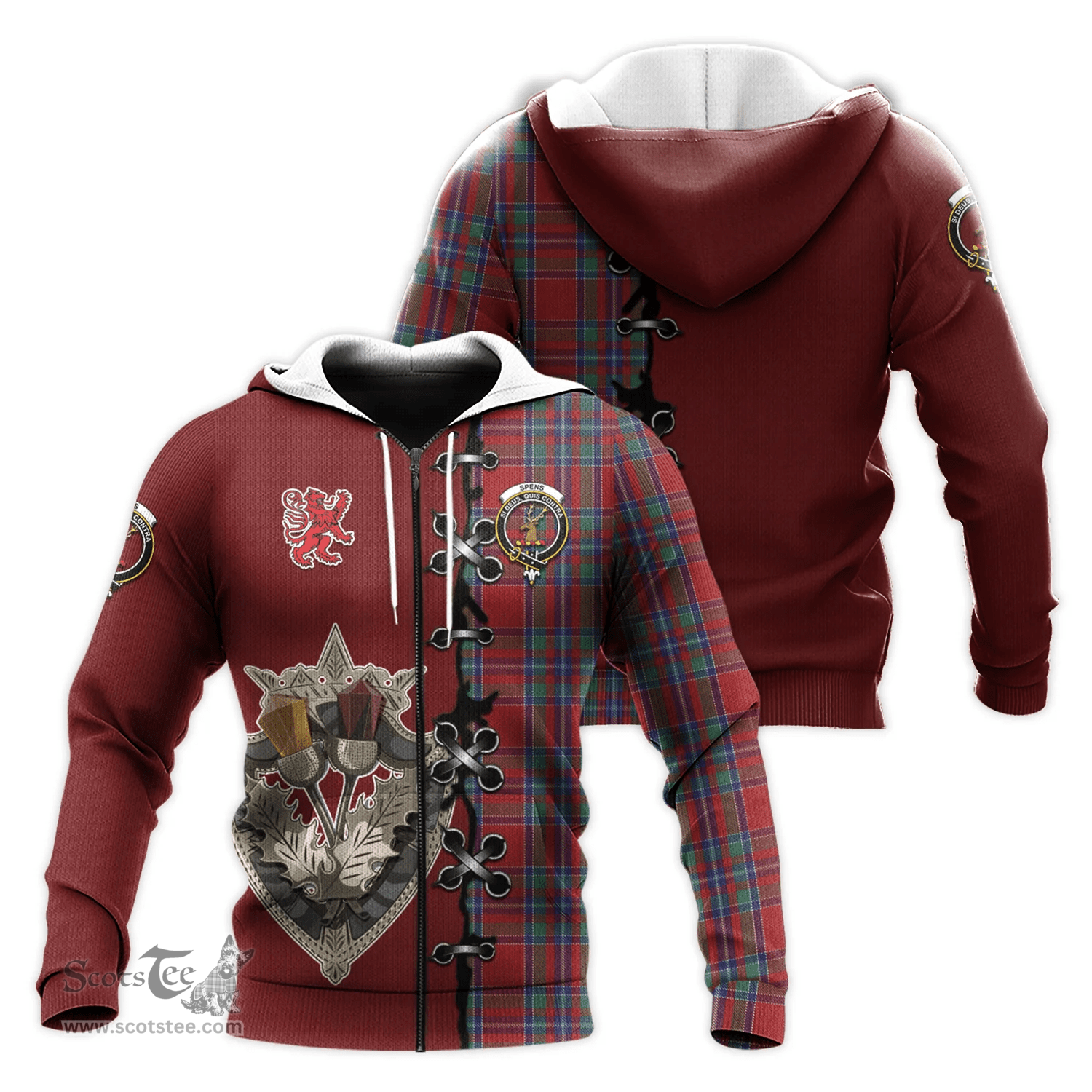 Scottish Spens Clan Tartan Hoodie - Lion Rampant And Celtic Thistle Style Scottish Plaid Tartan Plaid