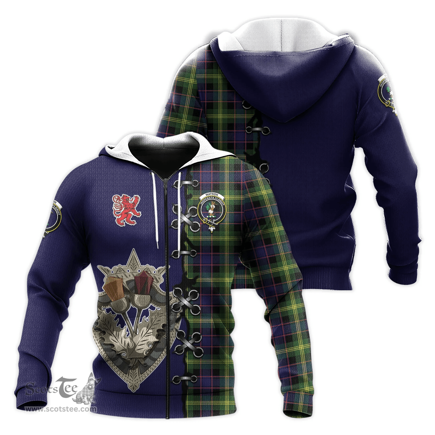 Scottish Watson Modern Clan Tartan Hoodie - Lion Rampant And Celtic Thistle Style Scottish Plaid Tartan Plaid