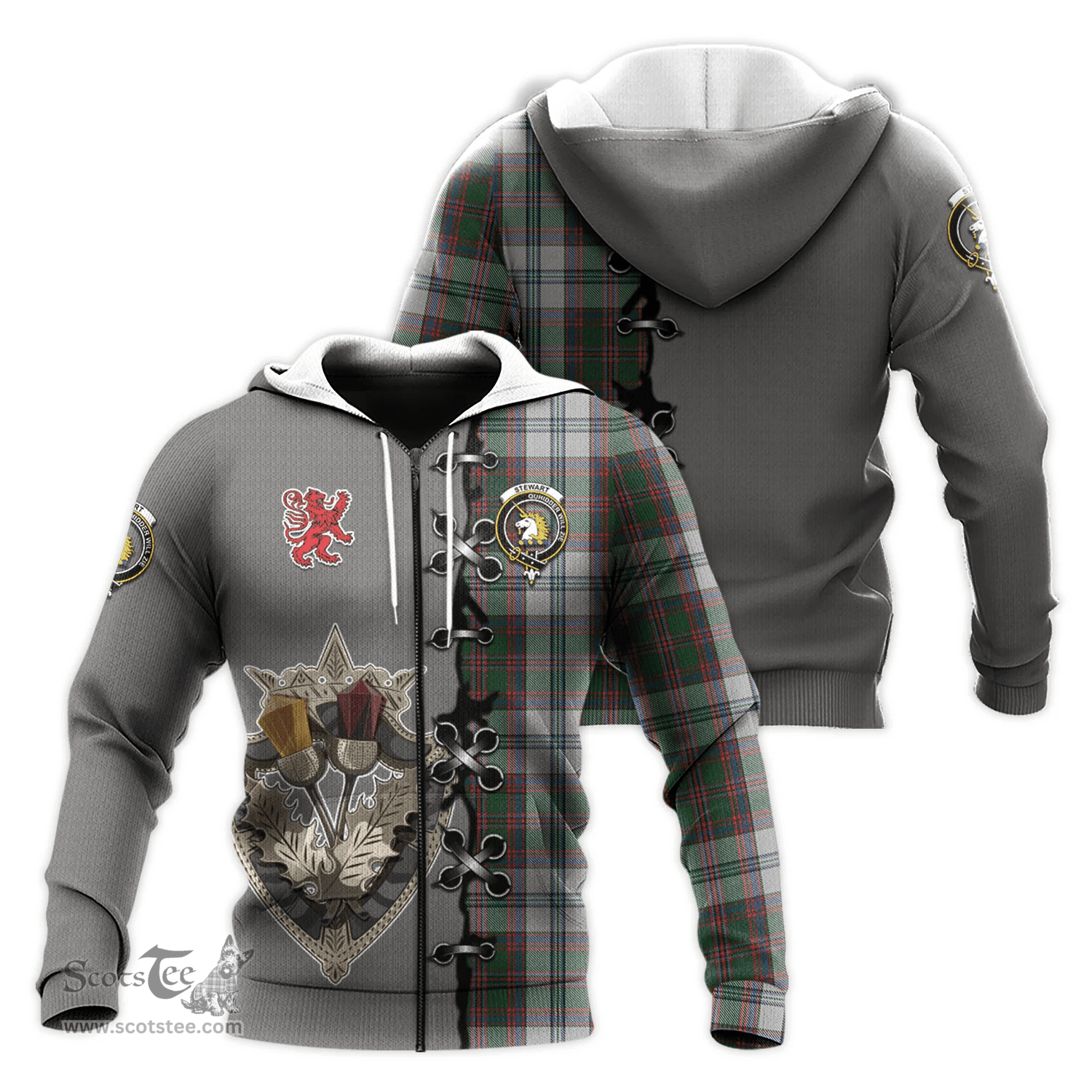 Scottish Stewart of Appin Dress Clan Tartan Hoodie - Lion Rampant And Celtic Thistle Style Scottish Plaid Tartan Plaid