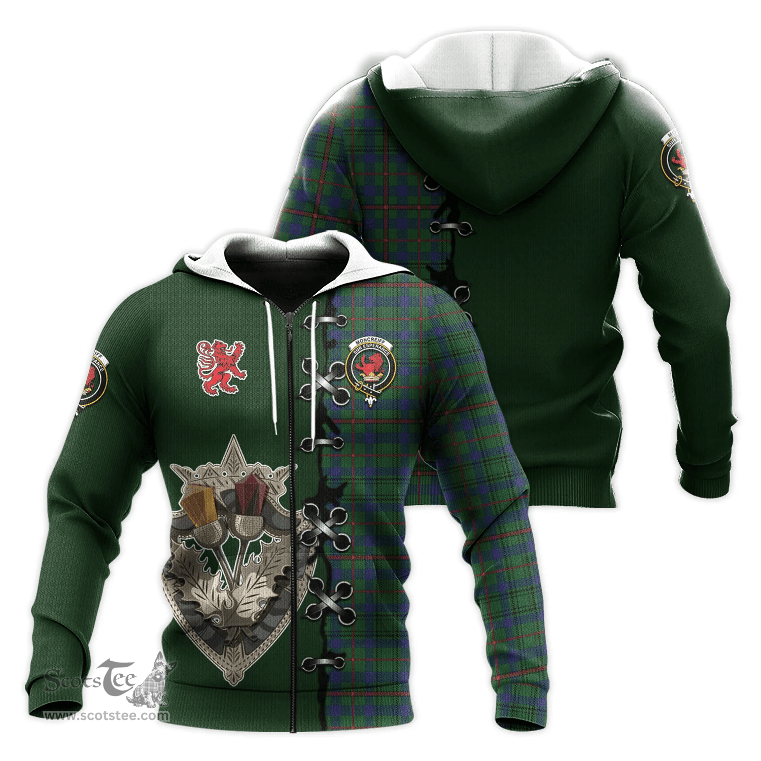 Scottish Moncrieff of Atholl Clan Tartan Hoodie - Lion Rampant And Celtic Thistle Style Scottish Plaid Tartan Plaid
