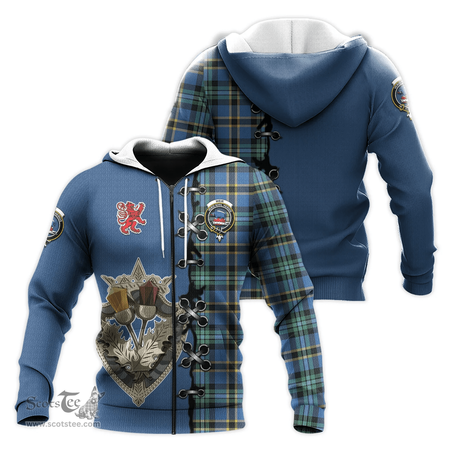 Scottish Weir Ancient Clan Tartan Hoodie - Lion Rampant And Celtic Thistle Style Scottish Plaid Tartan Plaid