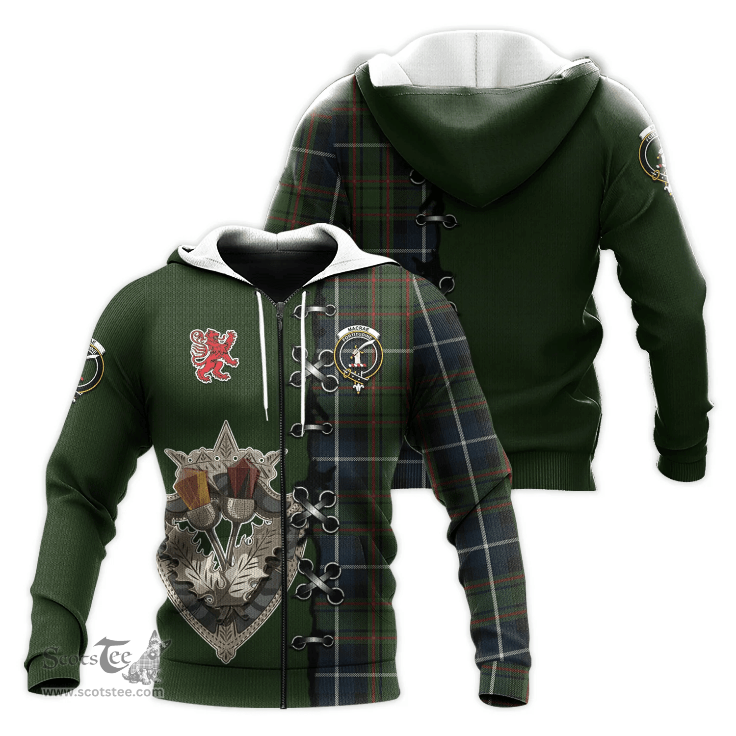 Scottish MacRae Hunting Clan Tartan Hoodie - Lion Rampant And Celtic Thistle Style Scottish Plaid Tartan Plaid