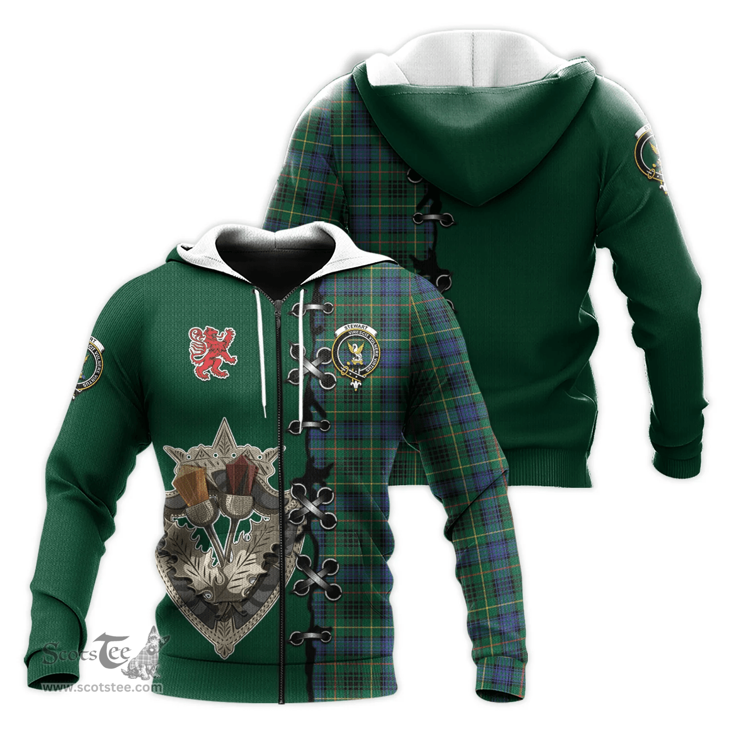 Scottish Stewart Hunting Modern Clan Tartan Hoodie - Lion Rampant And Celtic Thistle Style Scottish Plaid Tartan Plaid