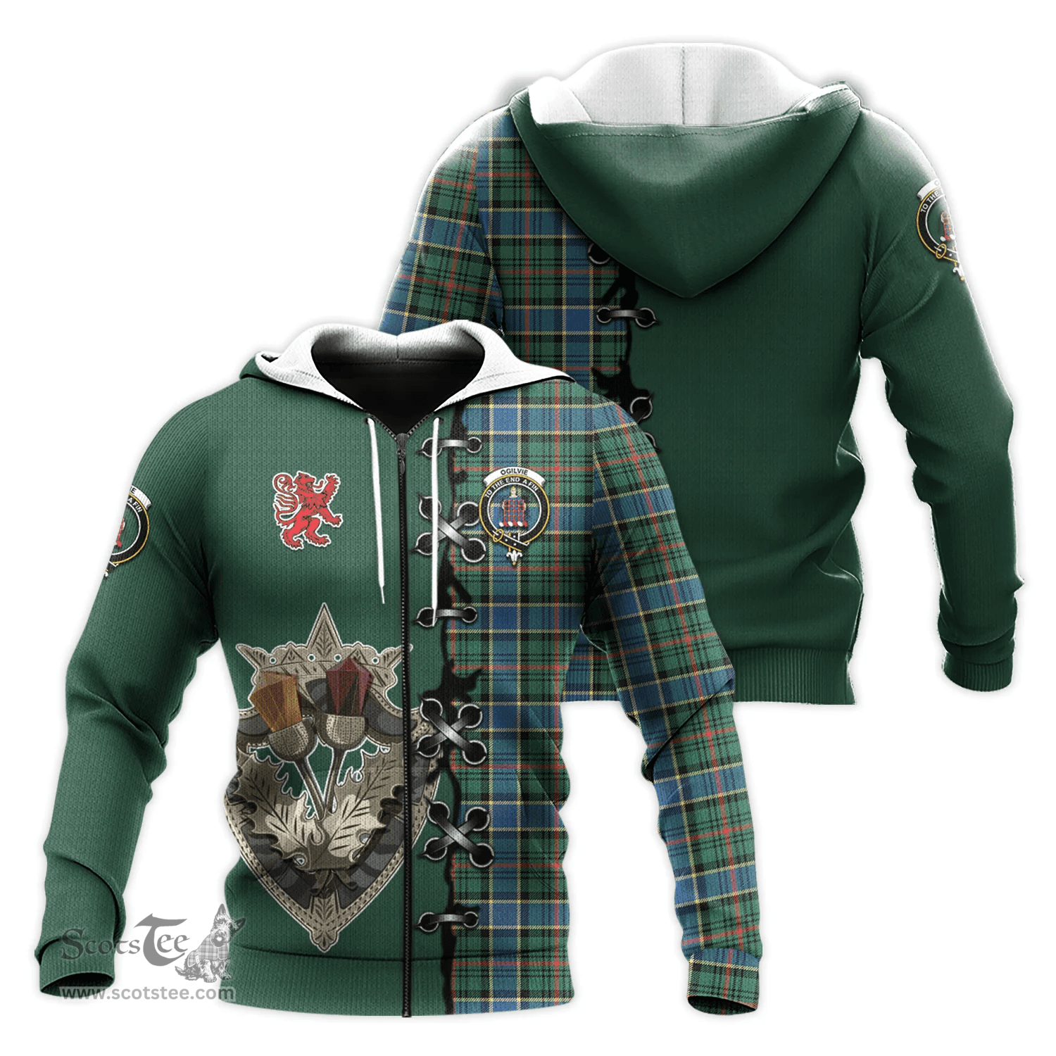 Scottish Ogilvie (Ogilvy) Hunting Ancient Clan Tartan Hoodie - Lion Rampant And Celtic Thistle Style Scottish Plaid Tartan Plaid