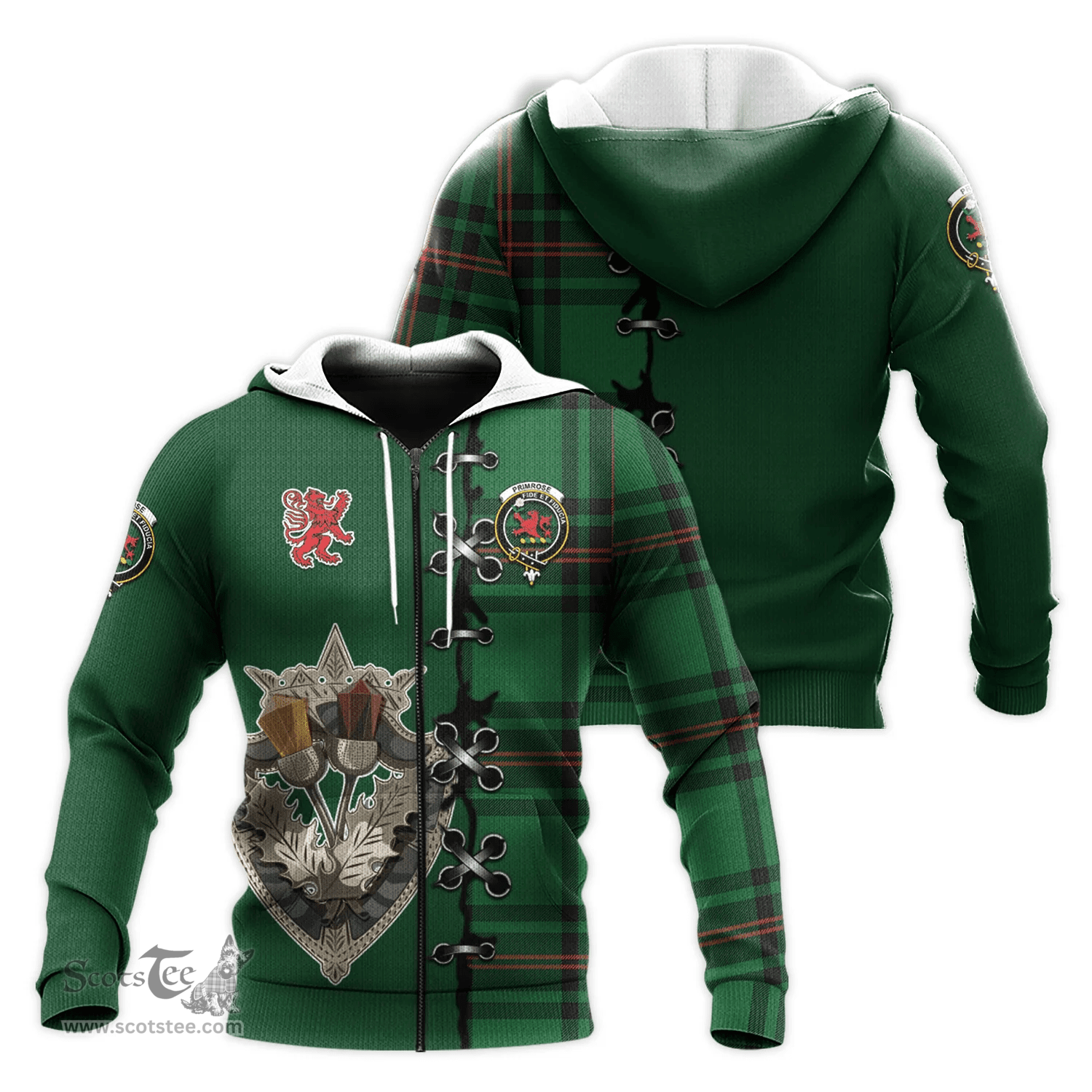 Scottish Primrose Clan Tartan Hoodie - Lion Rampant And Celtic Thistle Style Scottish Plaid Tartan Plaid