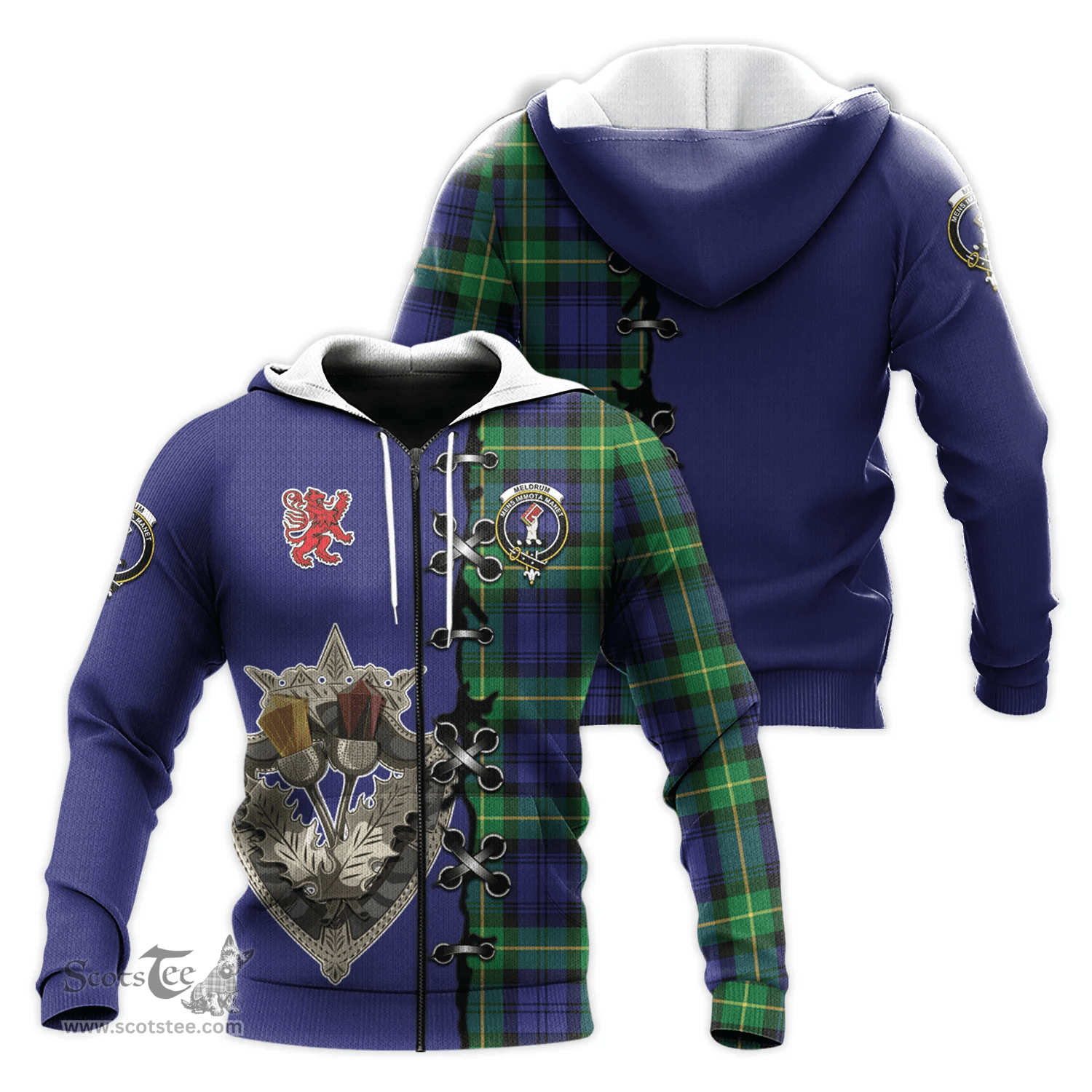 Scottish Meldrum Clan Tartan Hoodie - Lion Rampant And Celtic Thistle Style Scottish Plaid Tartan Plaid