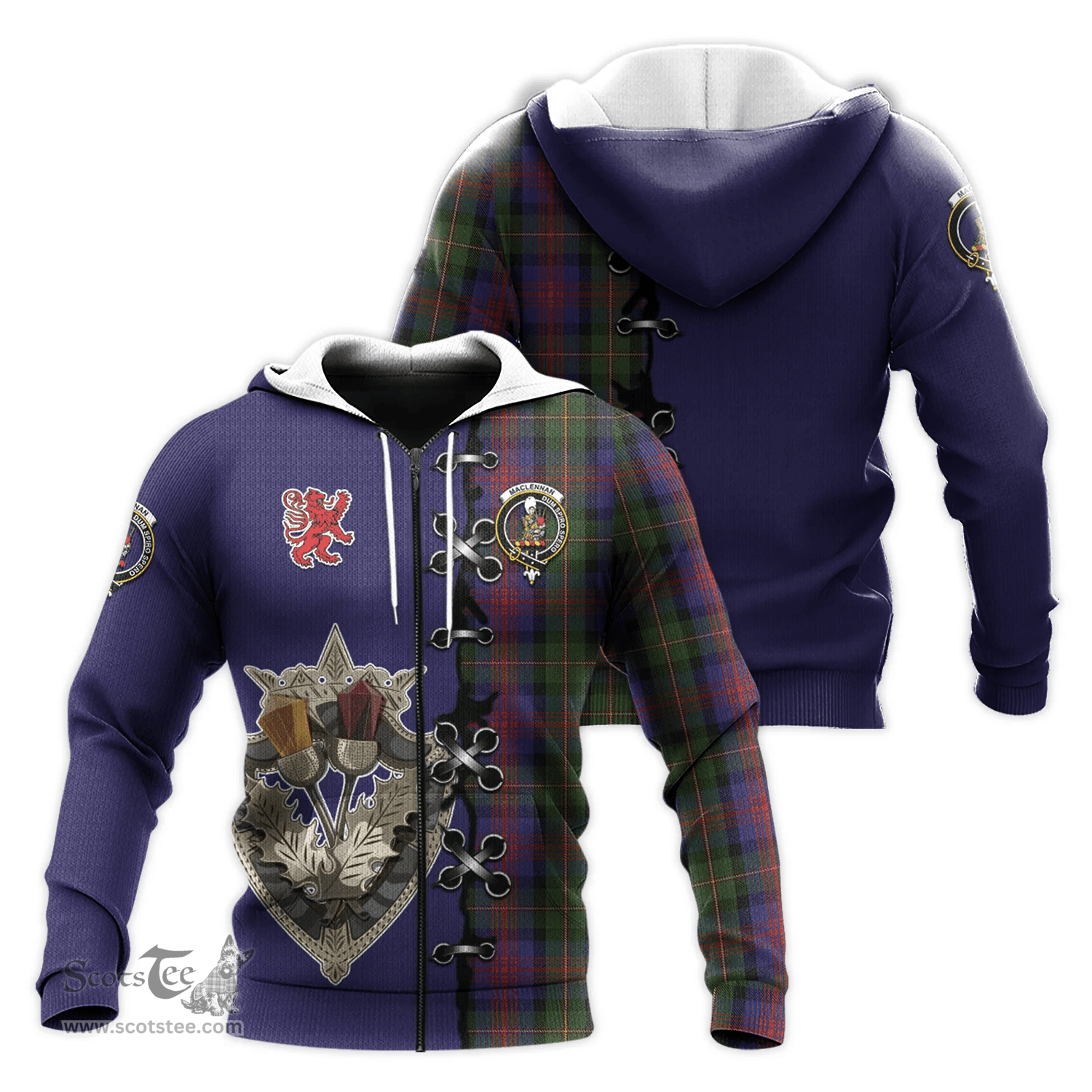 Scottish MacLennan Clan Tartan Hoodie - Lion Rampant And Celtic Thistle Style Scottish Plaid Tartan Plaid