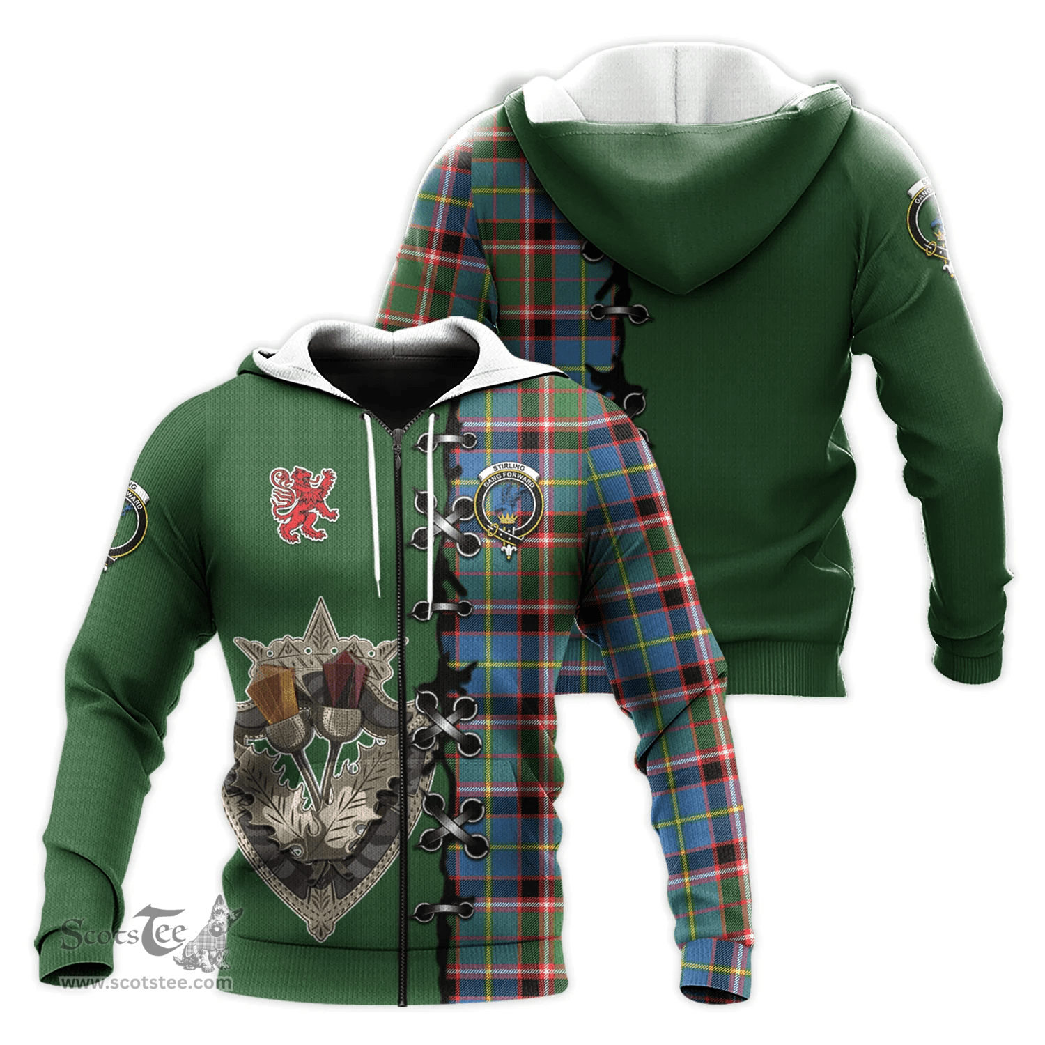 Scottish Stirling Bannockburn Clan Tartan Hoodie - Lion Rampant And Celtic Thistle Style Scottish Plaid Tartan Plaid