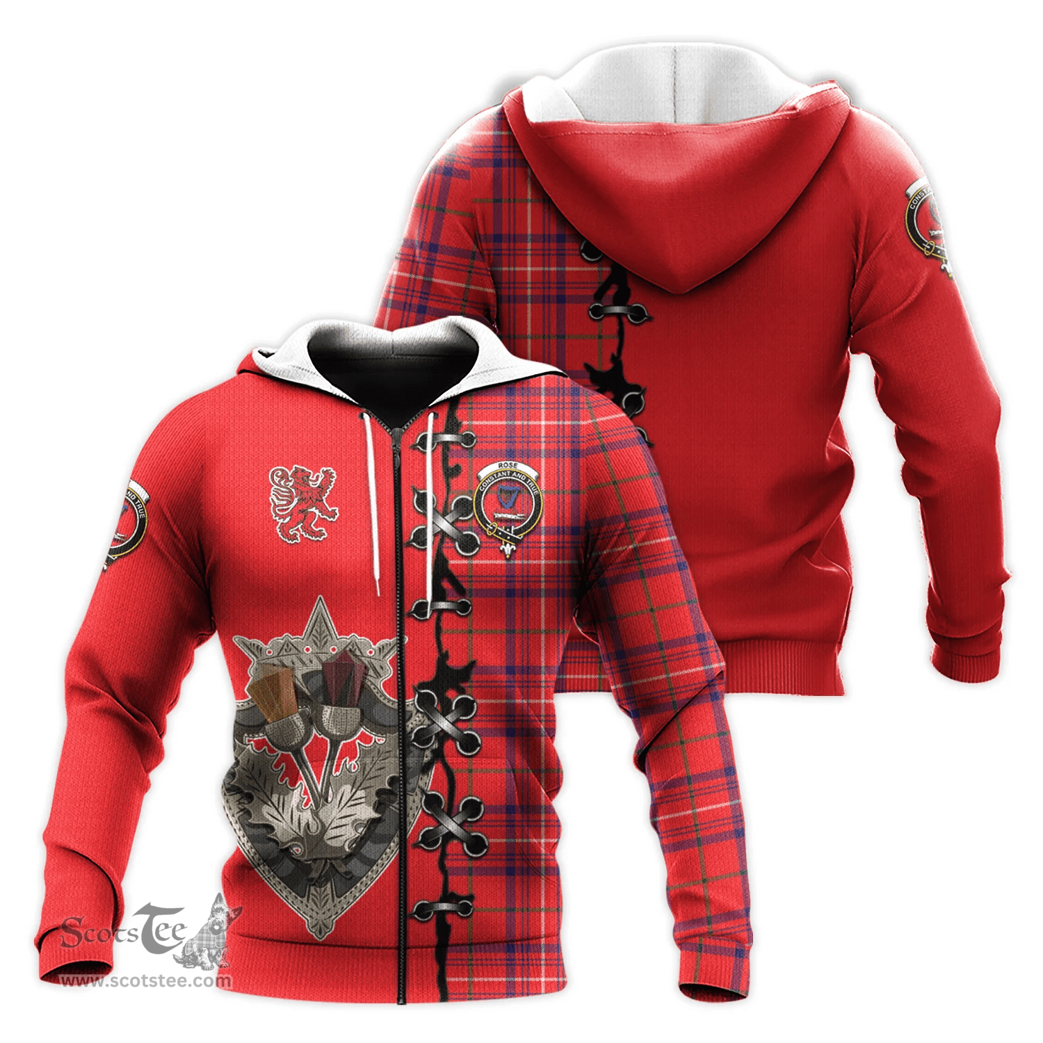 Scottish Rose Modern Clan Tartan Hoodie - Lion Rampant And Celtic Thistle Style Scottish Plaid Tartan Plaid