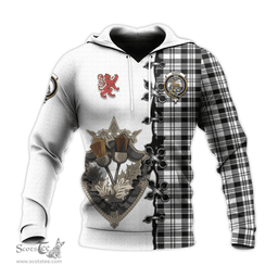Scottish Scott Black White Clan Tartan Hoodie - Lion Rampant And Celtic Thistle Style Scottish Plaid Tartan Plaid