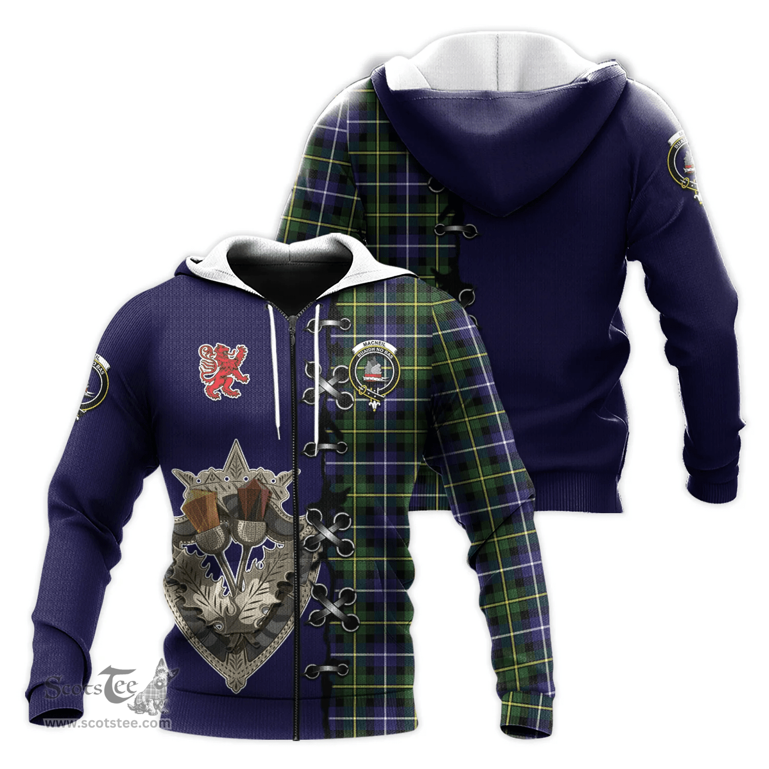 Scottish MacNeil of Barra Modern Clan Tartan Hoodie - Lion Rampant And Celtic Thistle Style Scottish Plaid Tartan Plaid