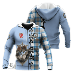 Scottish Stewart Muted Blue Clan Tartan Hoodie - Lion Rampant And Celtic Thistle Style Scottish Plaid Tartan Plaid